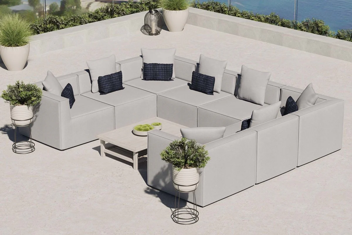 8-Piece Outdoor Upholstered Aluminum Sectional Sofa with Cushions and Modular Design - Image 18