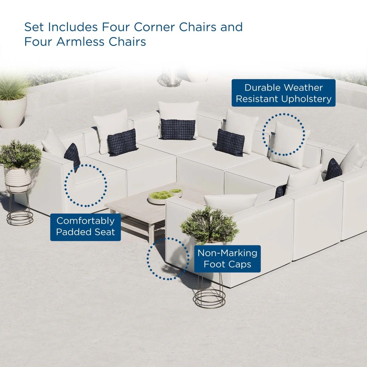 8-Piece Outdoor Upholstered Aluminum Sectional Sofa with Cushions and Modular Design - Image 20