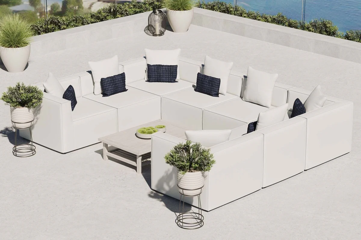 8-Piece Outdoor Upholstered Aluminum Sectional Sofa with Cushions and Modular Design - Image 28