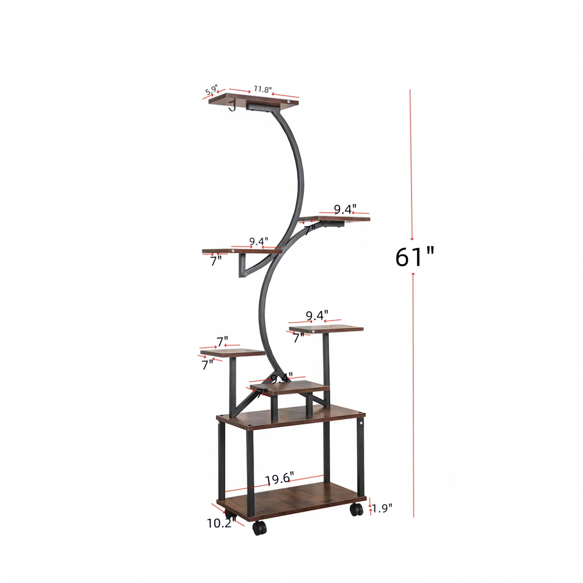 8 Tier Indoor Plant Stand With Grow Lights, S Shaped Metal Shelf For Multiple Plants - Black / Dark Walnut - Image 4