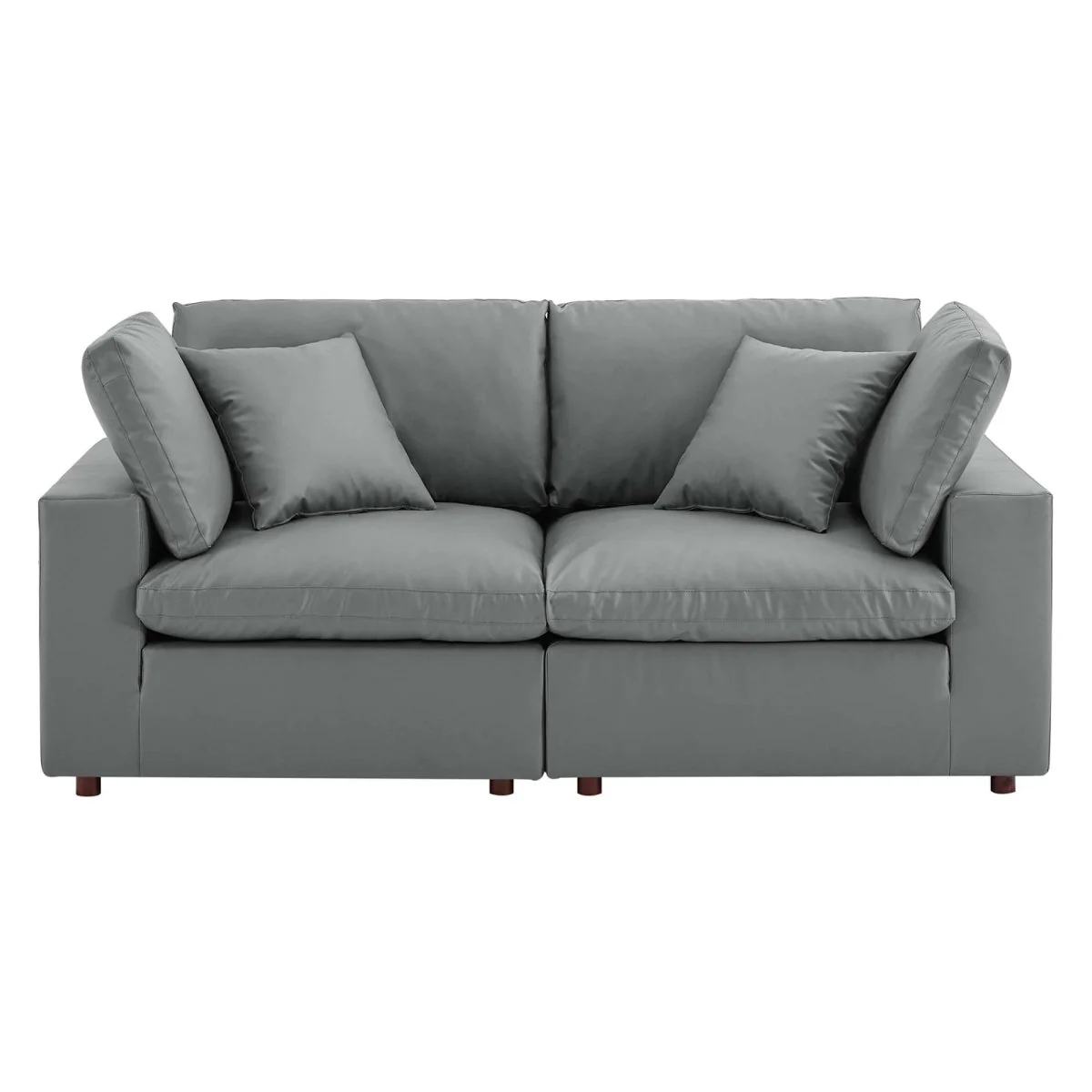 80 Inch Commix Down Filled Overstuffed Vegan Leather Loveseat in Gray - Image 5