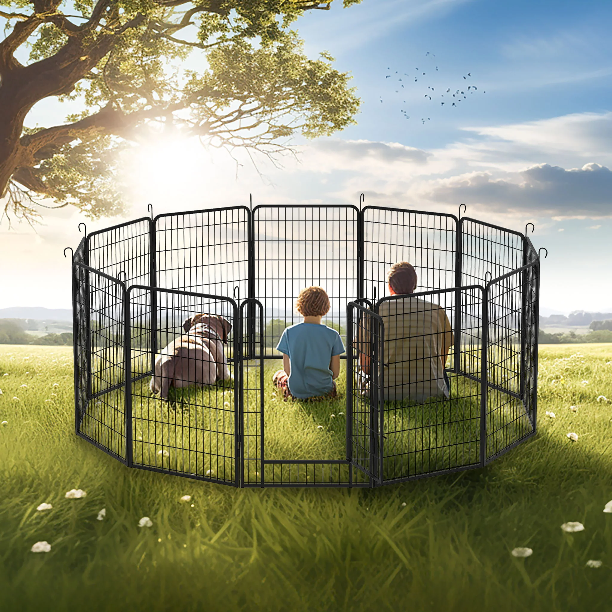 81.1" 12 Panels Heavy Duty Metal Playpen With Door, Dog Fence Pet Exercise Pen For Outdoor - Black - Image 4