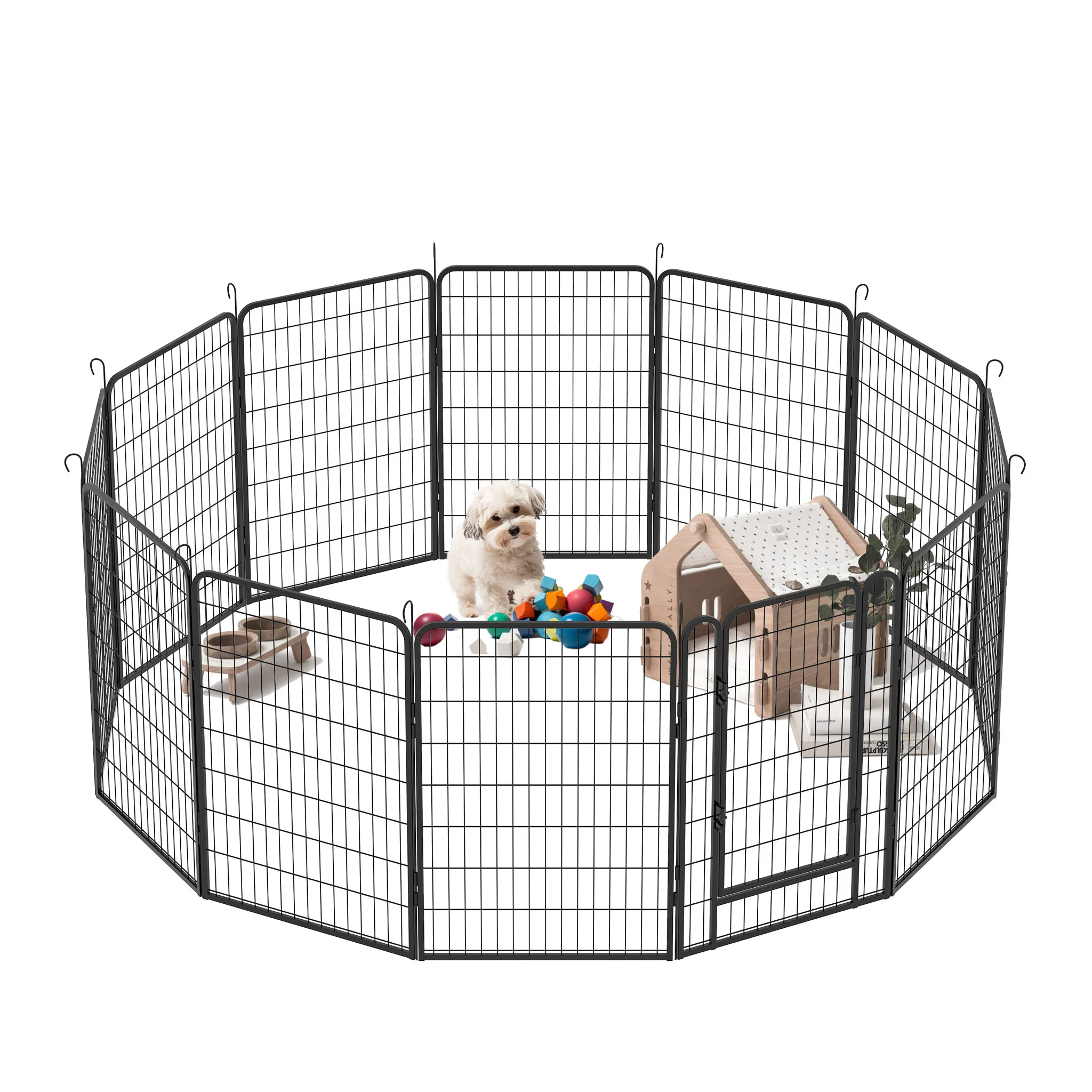 81.1" 12 Panels Heavy Duty Metal Playpen With Door, Dog Fence Pet Exercise Pen For Outdoor - Black - Image 7