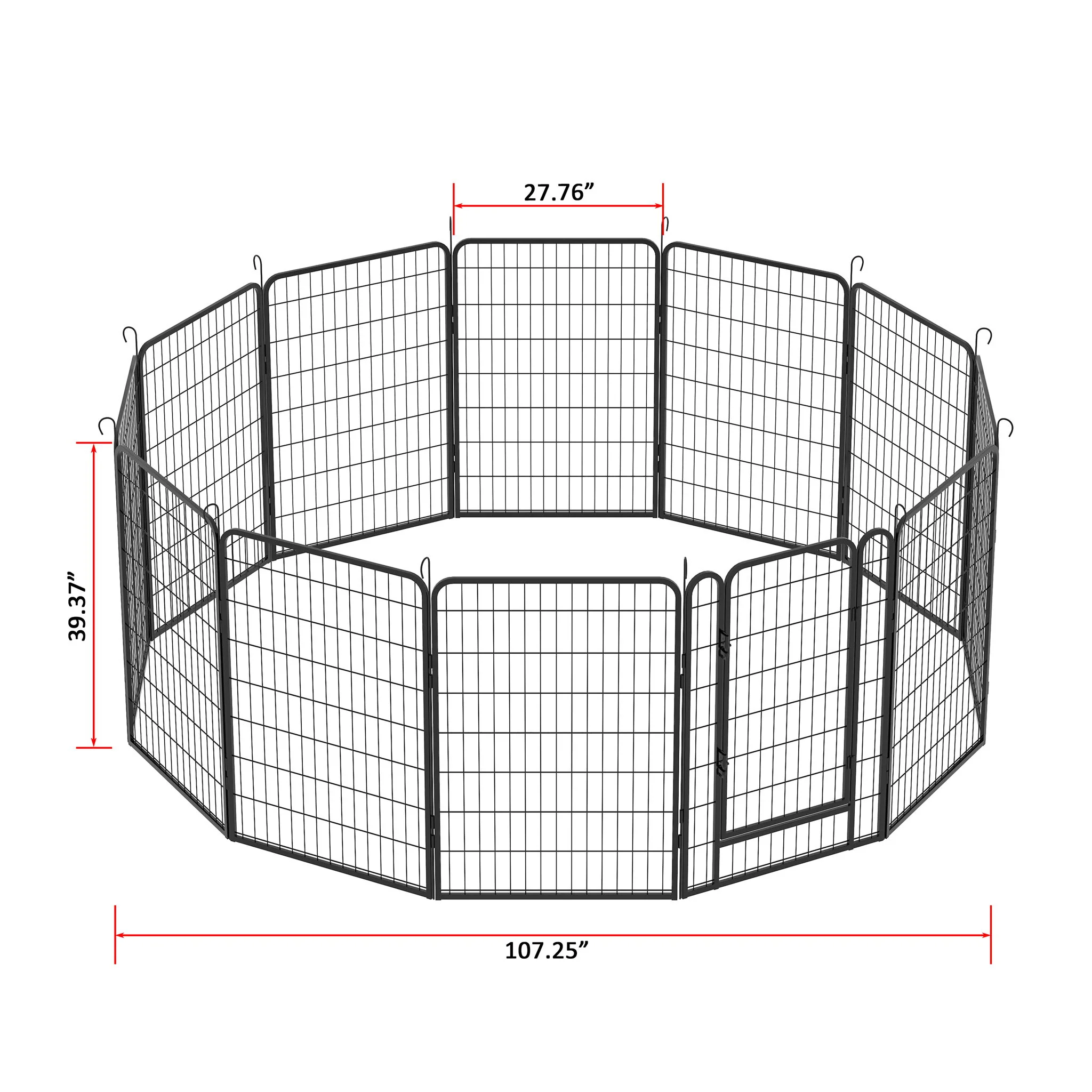 81.1" 12 Panels Heavy Duty Metal Playpen With Door, Dog Fence Pet Exercise Pen For Outdoor - Black - Image 9