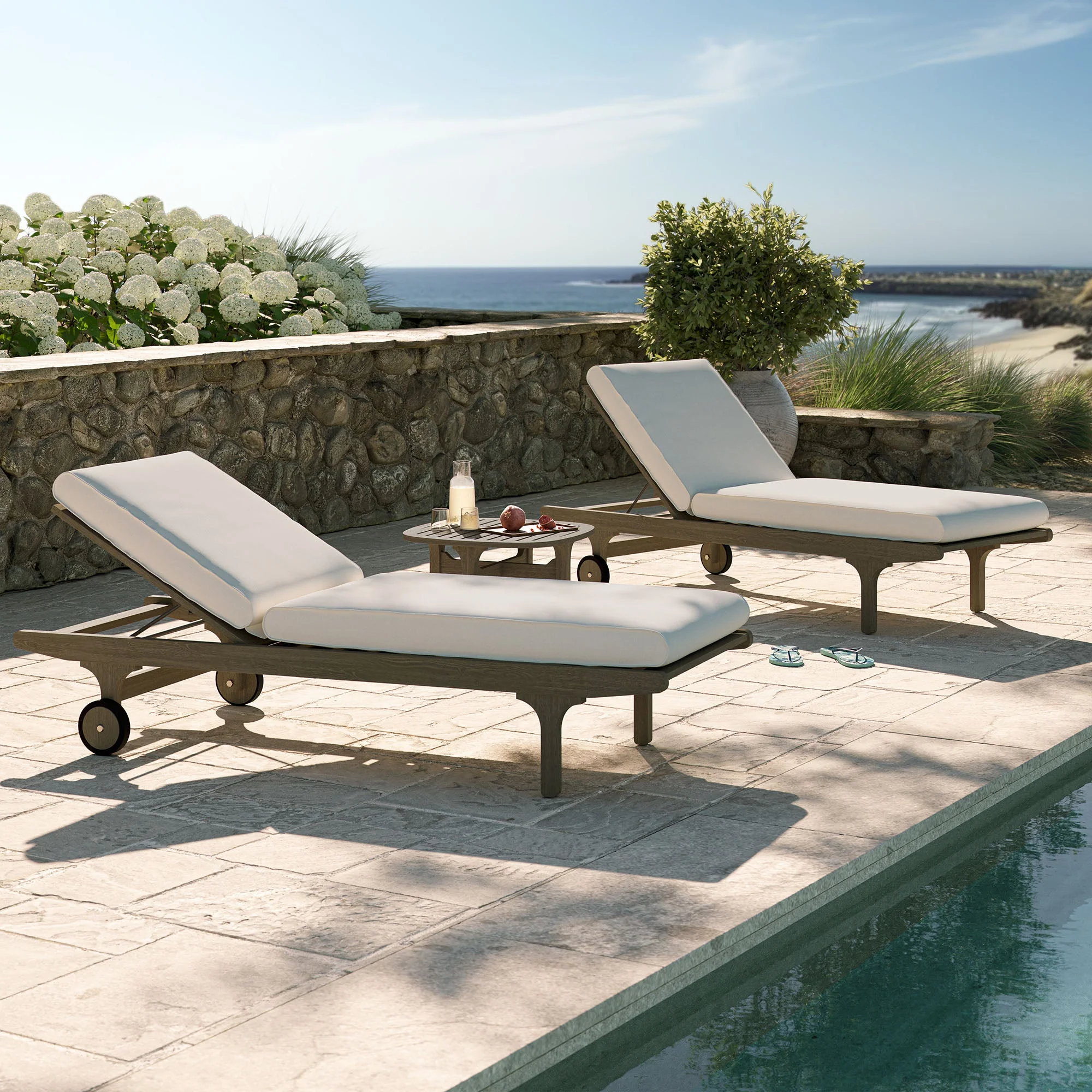81" 3-Piece Saratoga Weathered Gray Teak Outdoor Chaise Lounge Set - Image 6