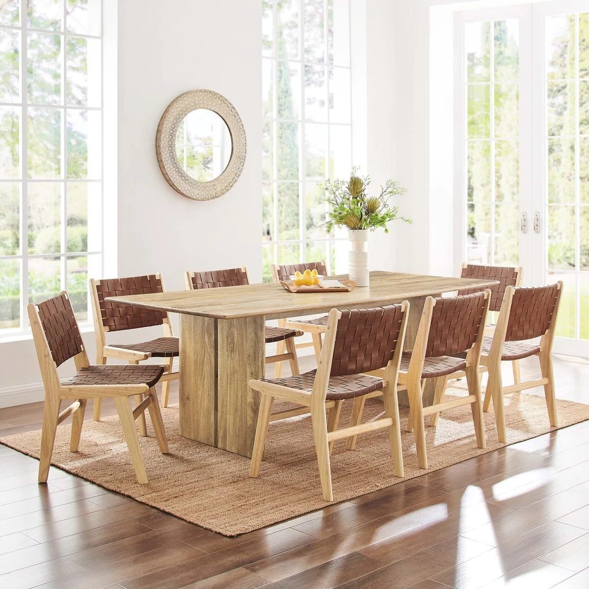 86 Inch Modern Farmhouse Solid Wood Dining Table - Image 17
