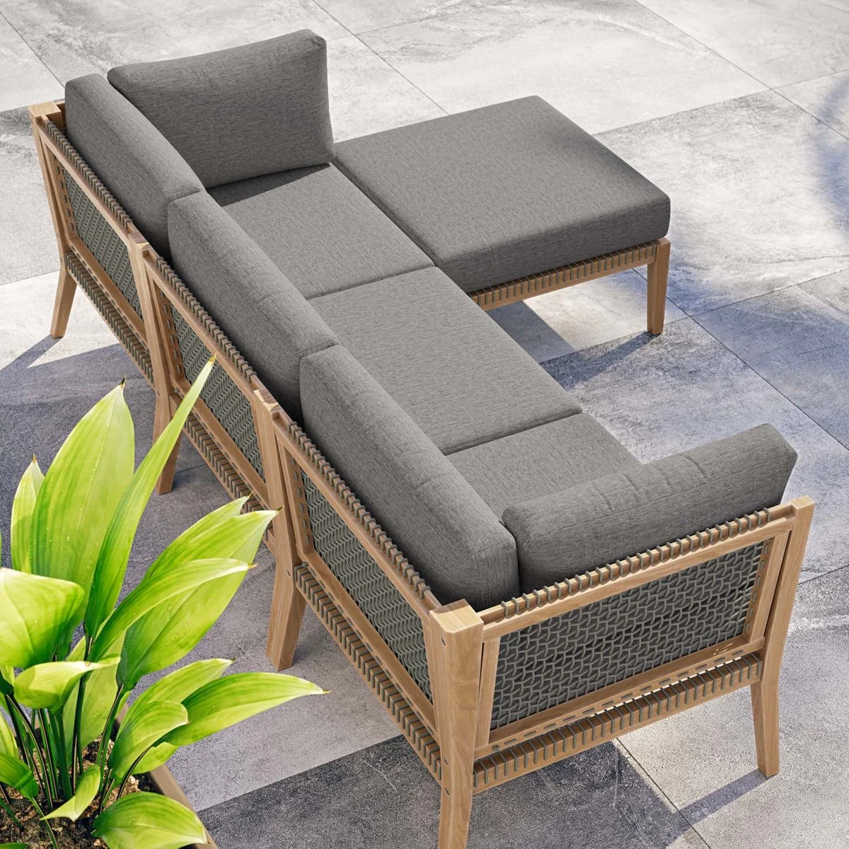 87" 4-Piece Teak Outdoor Sectional Sofa with Cushions and Weather-Resistant Frame - Image 3
