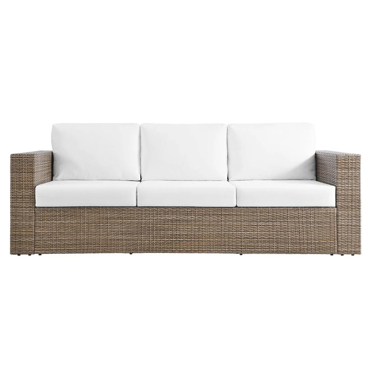 88" 2-Piece Cappuccino White Outdoor Patio Sofa & Coffee Table Set – Wicker Rattan - Image 7
