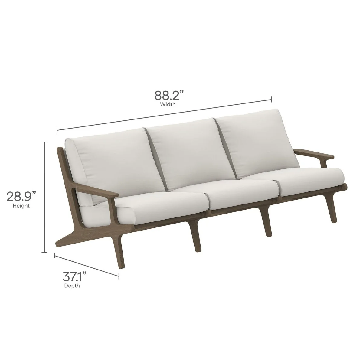 88" Weathered Gray Teak Outdoor Patio Sofa – White Cushions - Image 3
