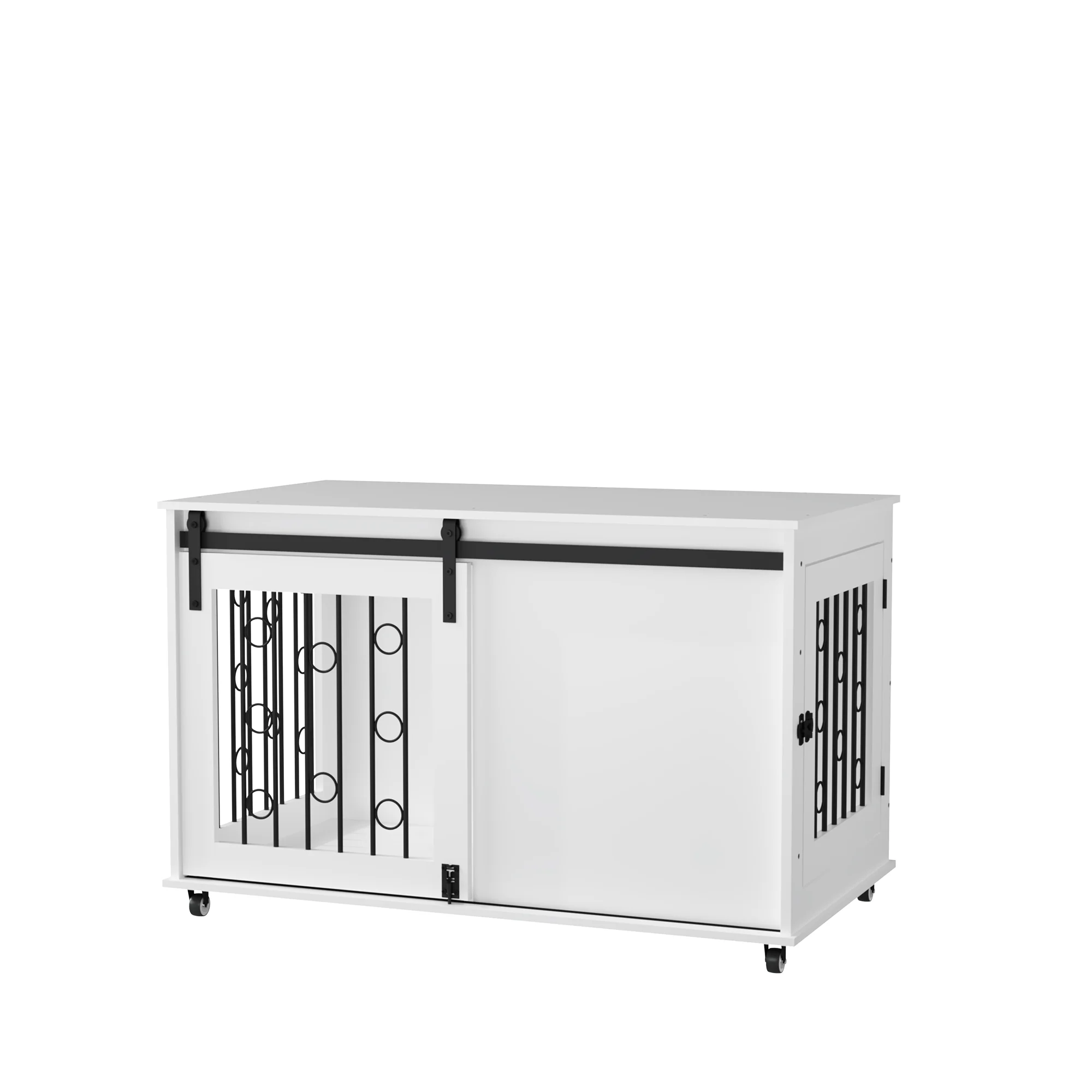 Aris 39-Inch Sliding Barn Door Dog Crate Furniture with Side Access - Image 19