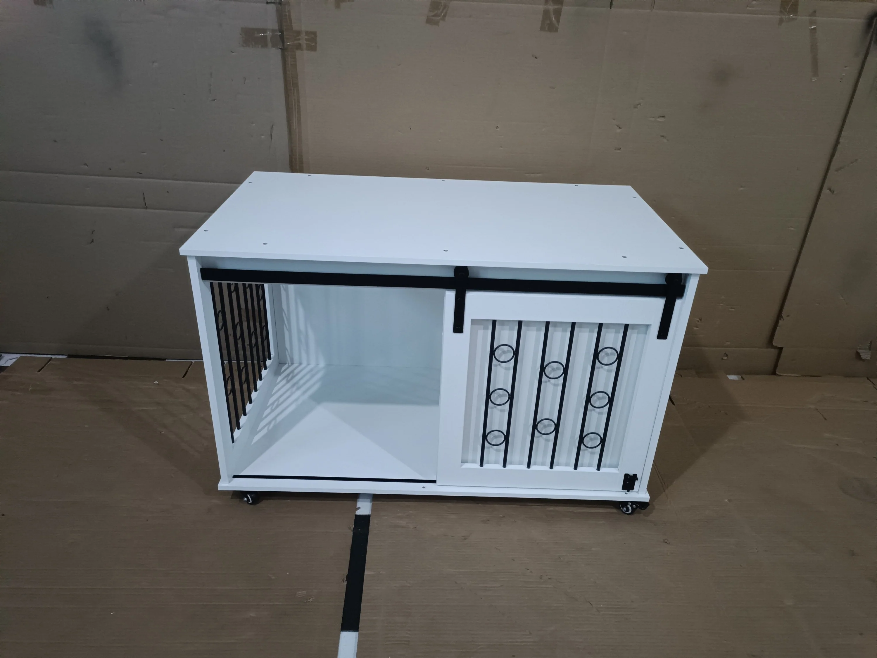 Aris 39-Inch Sliding Barn Door Dog Crate Furniture with Side Access - Image 35