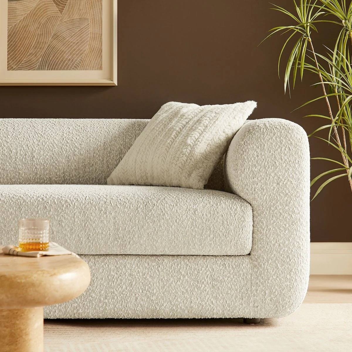 89" Boucle Tuxedo Sofa with Rolled Arms in Pearl - Image 4
