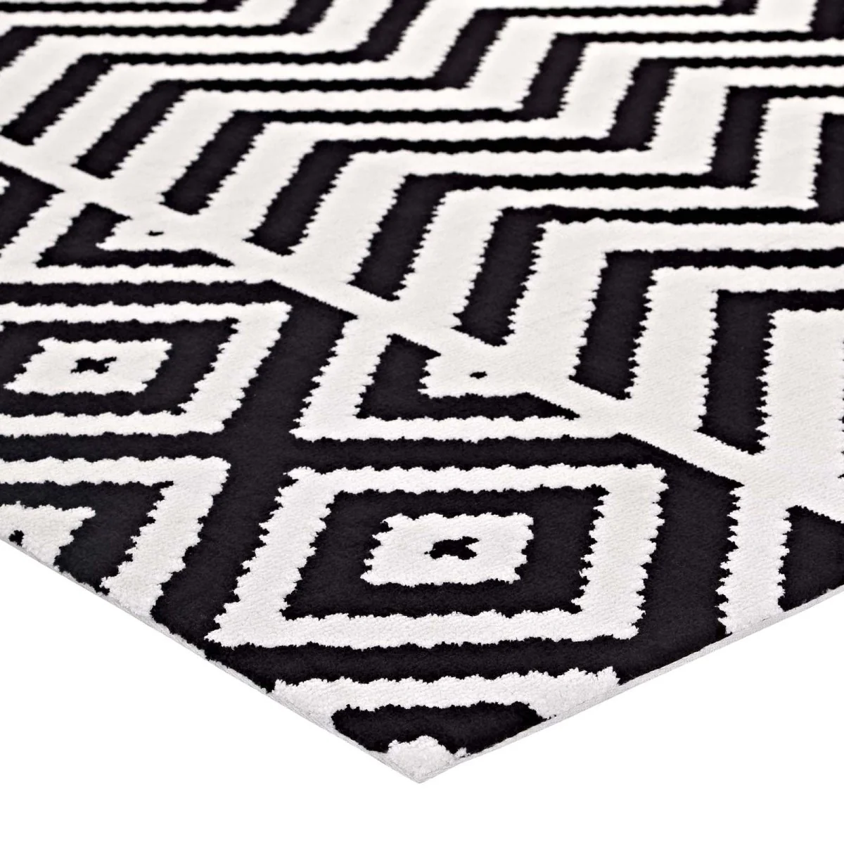 8x10 Black and White Geometric Chevron Diamond Polyester Area Rug - Image 2