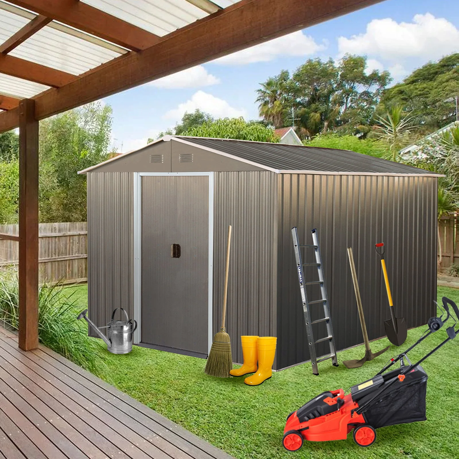8X10Ft Outdoor Metal Storage Shed - Gray - Image 8