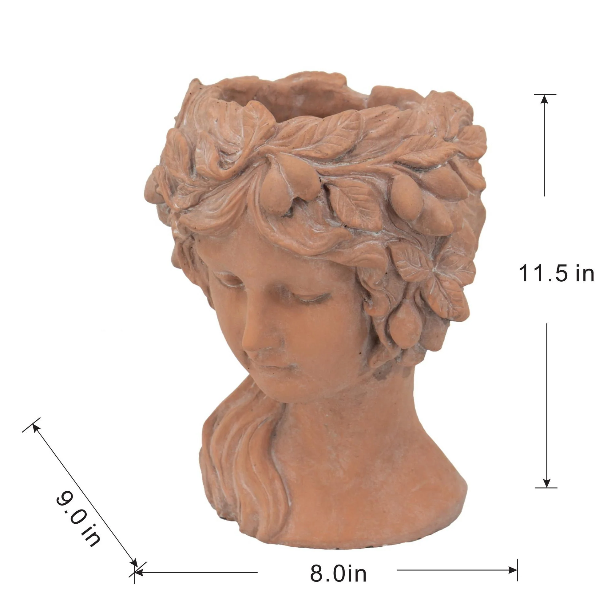 8X9X11.5" Head Bust Planter, Greek Style Cement Head Planter, Indoor Outdoor Home Garden Decor - Brown - Image 4