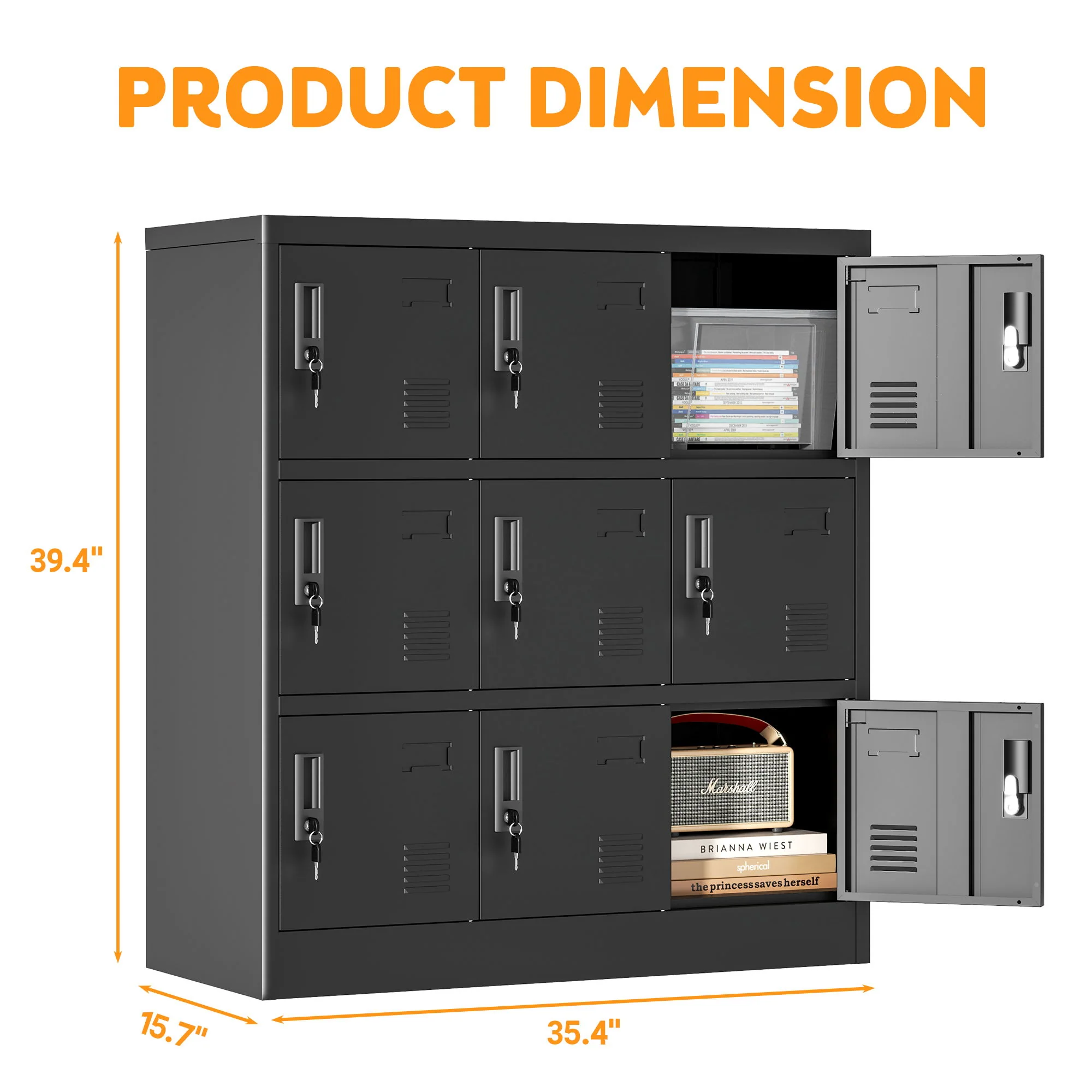 9 Door Employee Storage Locker With Card Slot, Lockers For Office, Gym, School, And Home - Black - Image 2