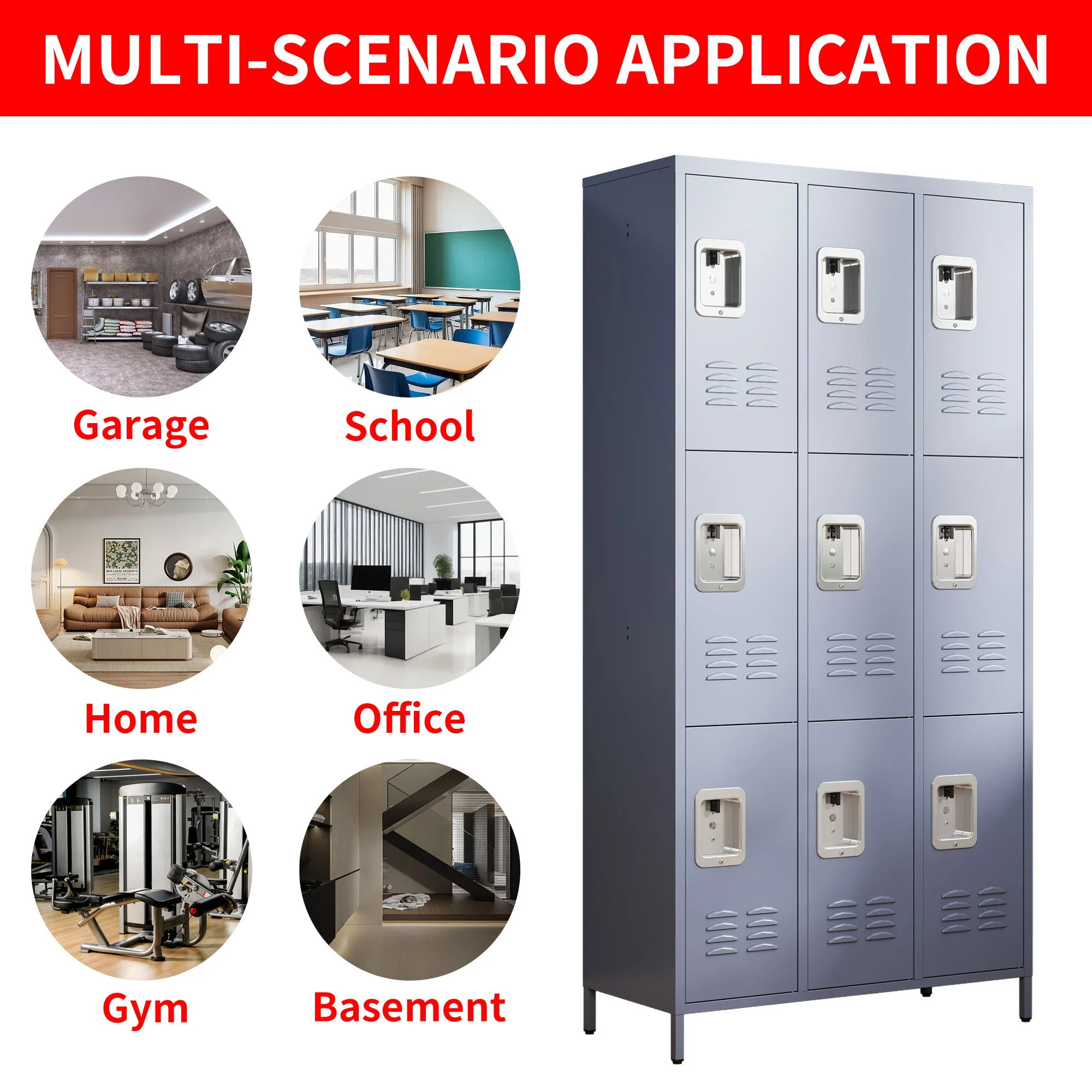 9 Door Lockers With Lock For Storage In Office, School, Gym, And Bedroom - Gray - Image 3