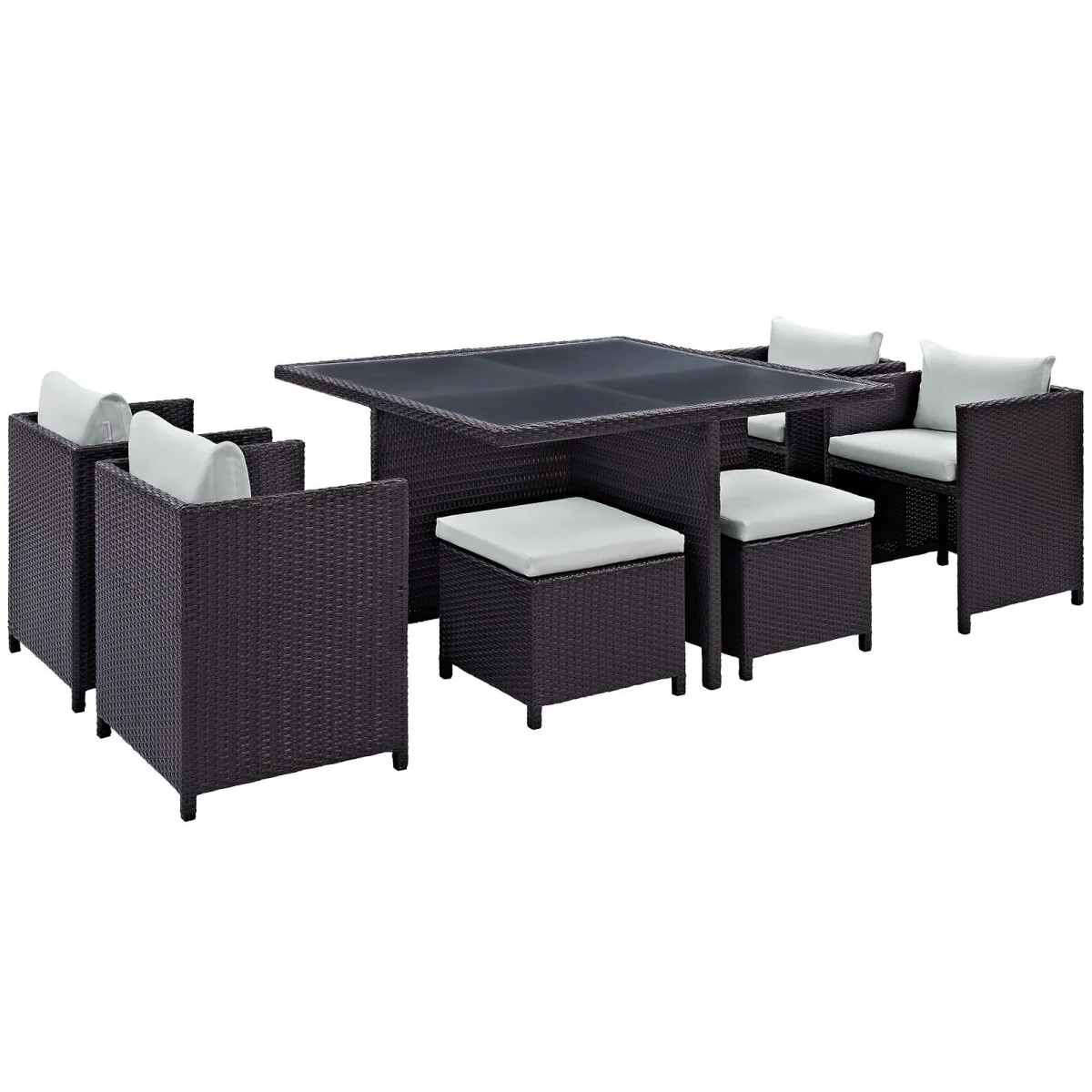 9-Piece Espresso Wicker Rattan Outdoor Dining Set with Cushions, Patio Furniture - Image 21