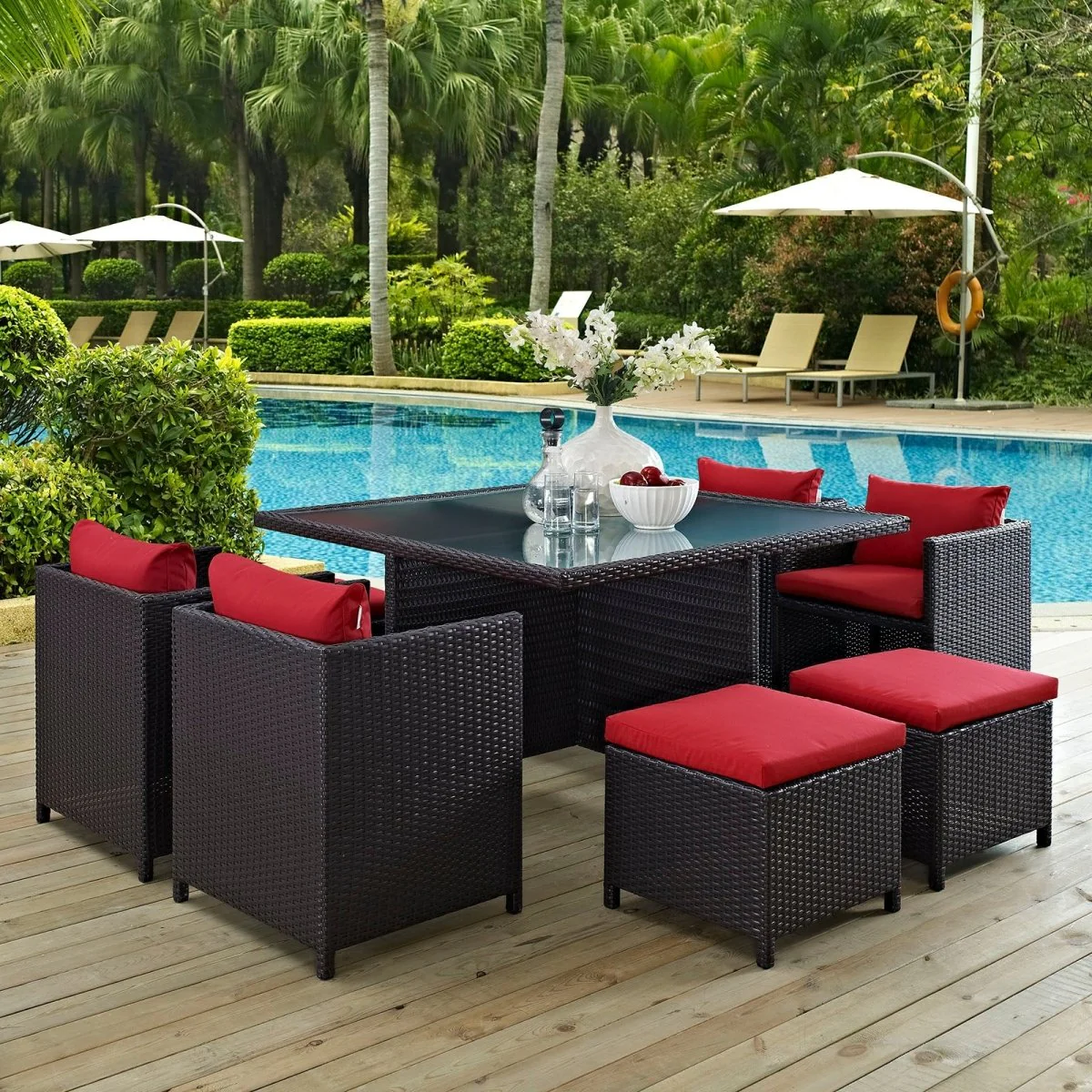 9-Piece Espresso Wicker Rattan Outdoor Dining Set with Cushions, Patio Furniture - Image 4