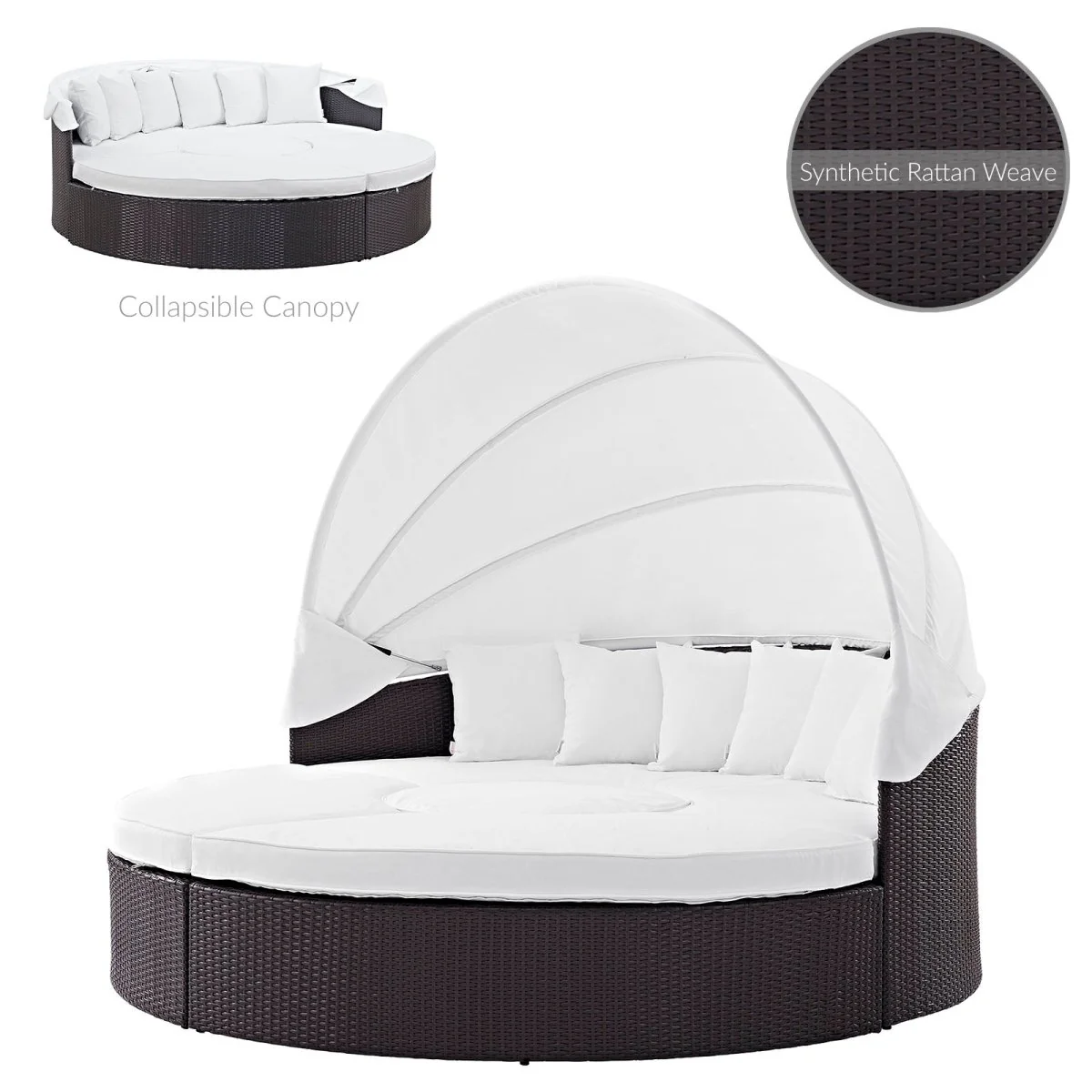 90” Espresso Wicker Rattan Outdoor Canopy Sectional Daybed with Cushions for Patio - Image 13