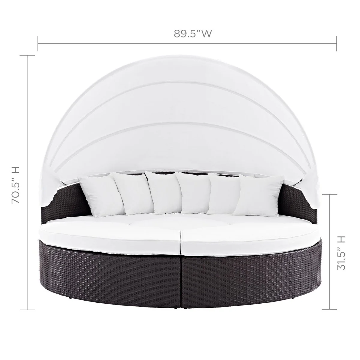 90” Espresso Wicker Rattan Outdoor Canopy Sectional Daybed with Cushions for Patio - Image 15