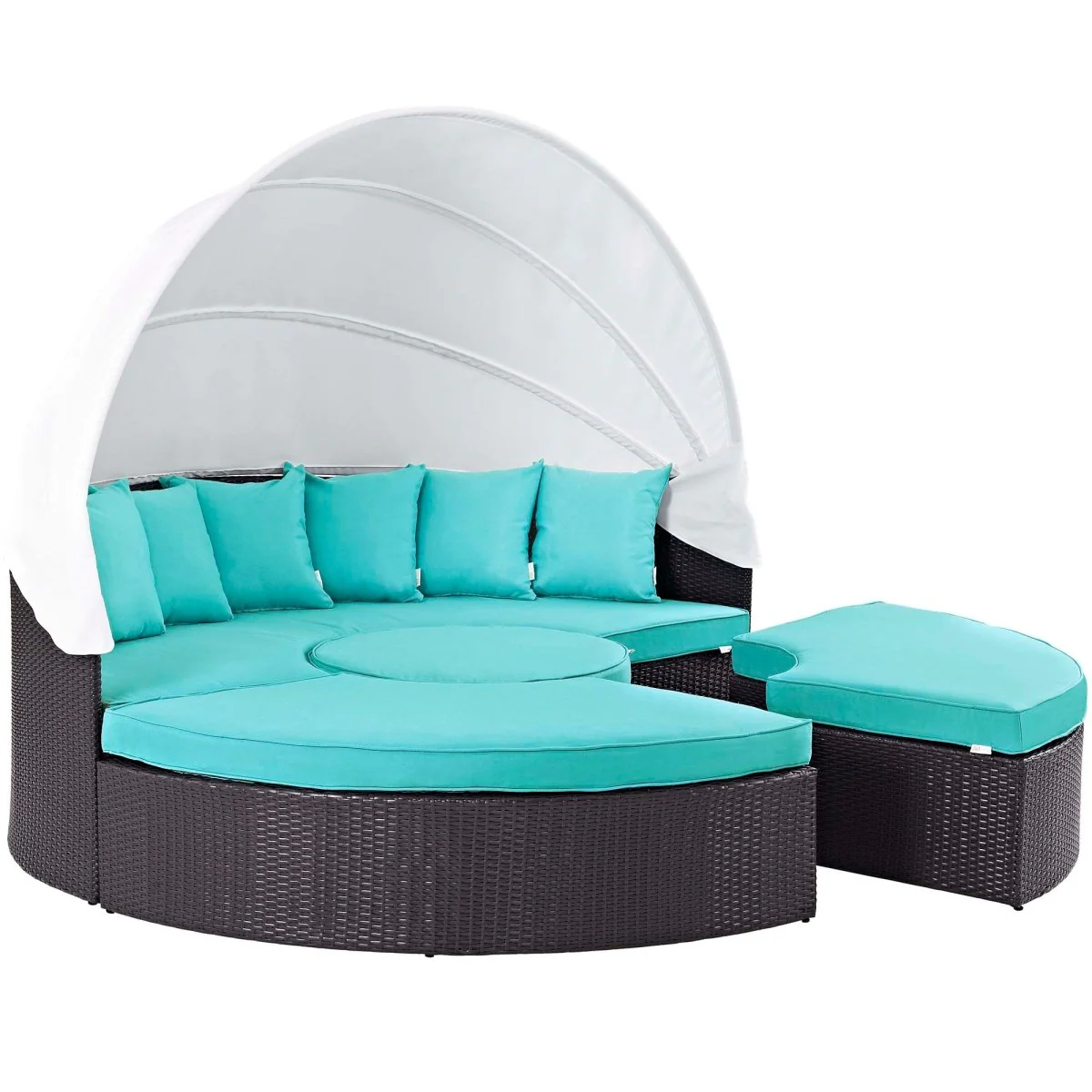 90” Espresso Wicker Rattan Outdoor Canopy Sectional Daybed with Cushions for Patio - Image 21