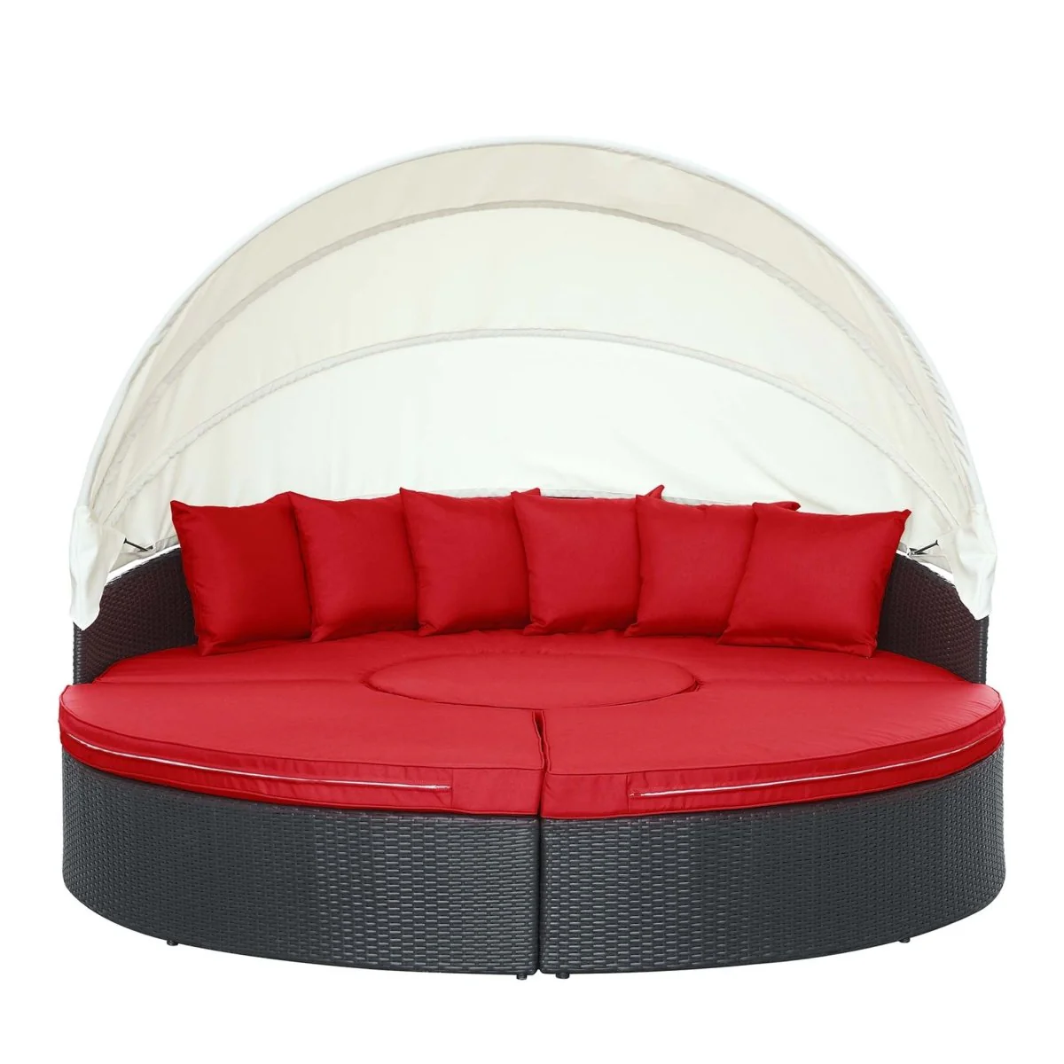 90” Espresso Wicker Rattan Outdoor Canopy Sectional Daybed with Cushions for Patio - Image 42