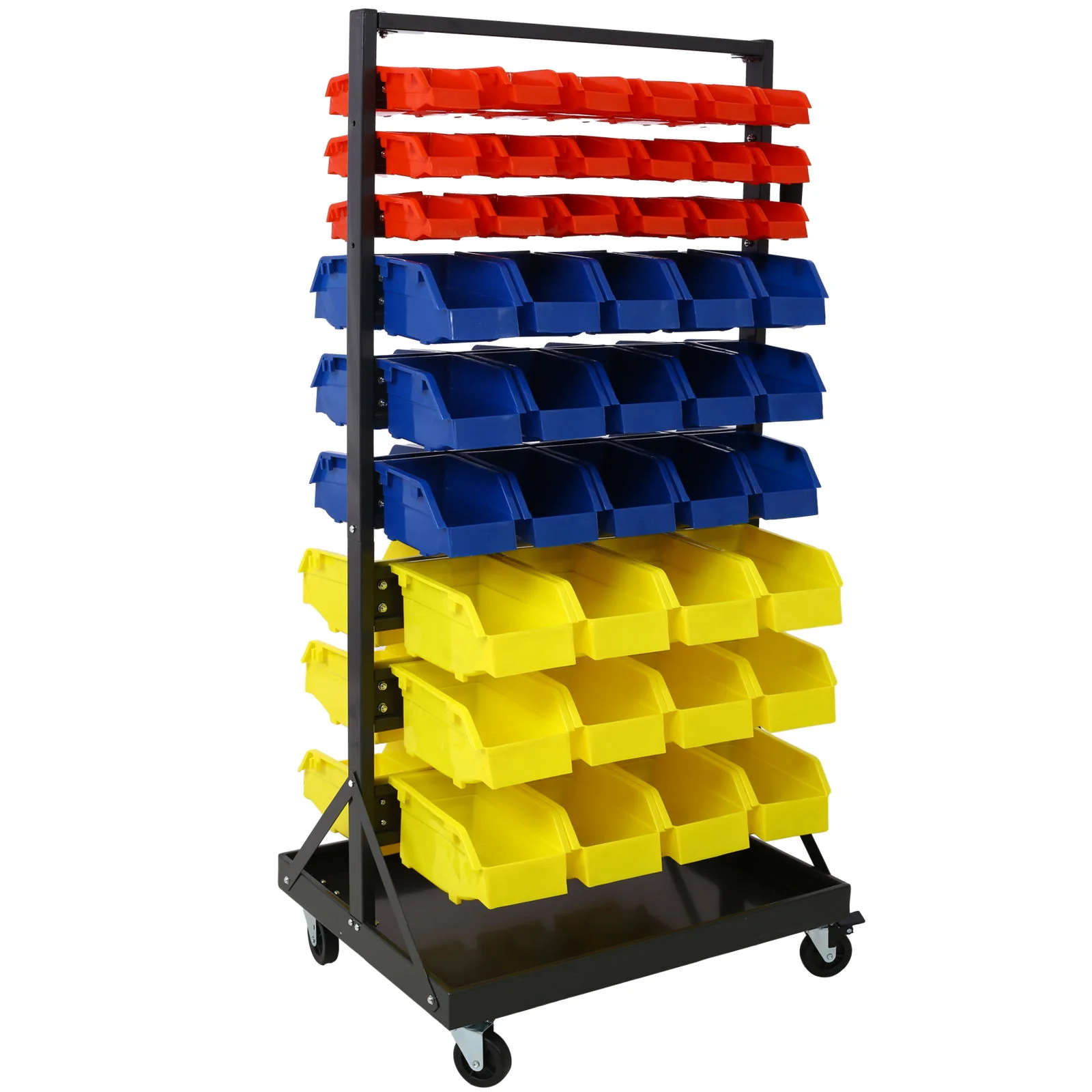 90 Parts Bin Shelving Storage Organizer With Locking Wheels For Shop Garage And Home - Black / Yellow - Image 5