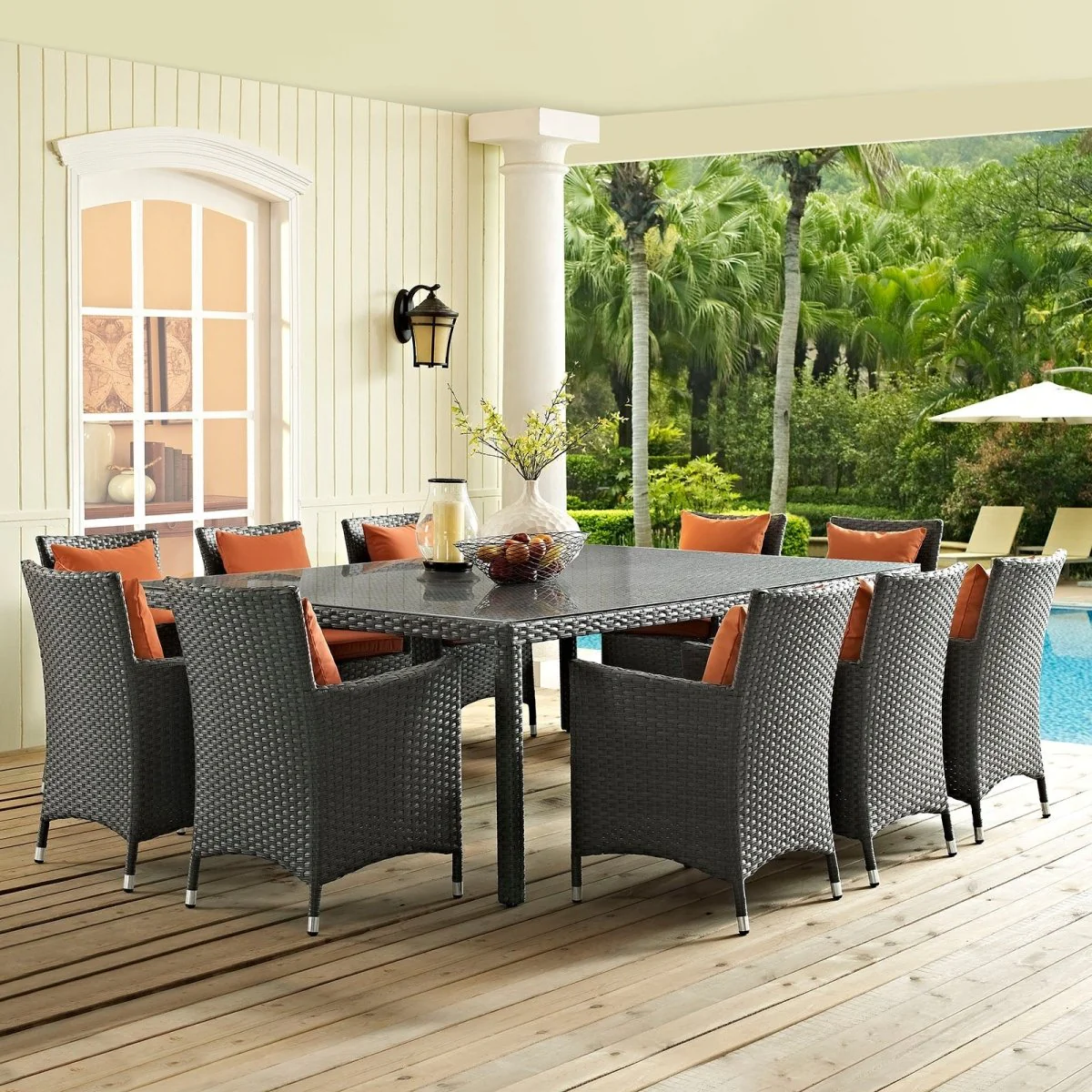 90" Rectangular Outdoor Patio Wicker Rattan Dining Table – Chocolate - Image 2