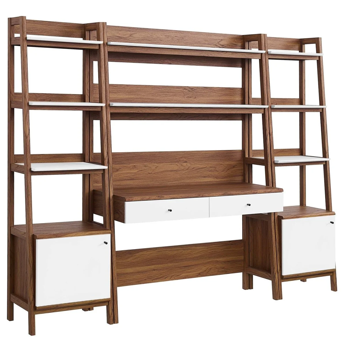 90" Tiered Wood Office Desk and 21" Bookshelf Set - 3-Piece Workspace - Image 11