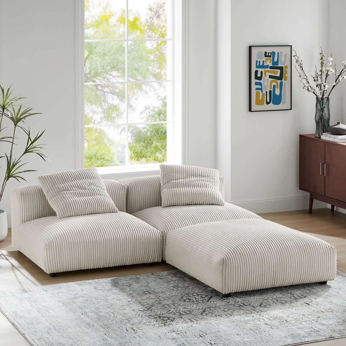 91 Inch Modular Corduroy Upholstered 3-Piece Sectional Sofa - Image 4