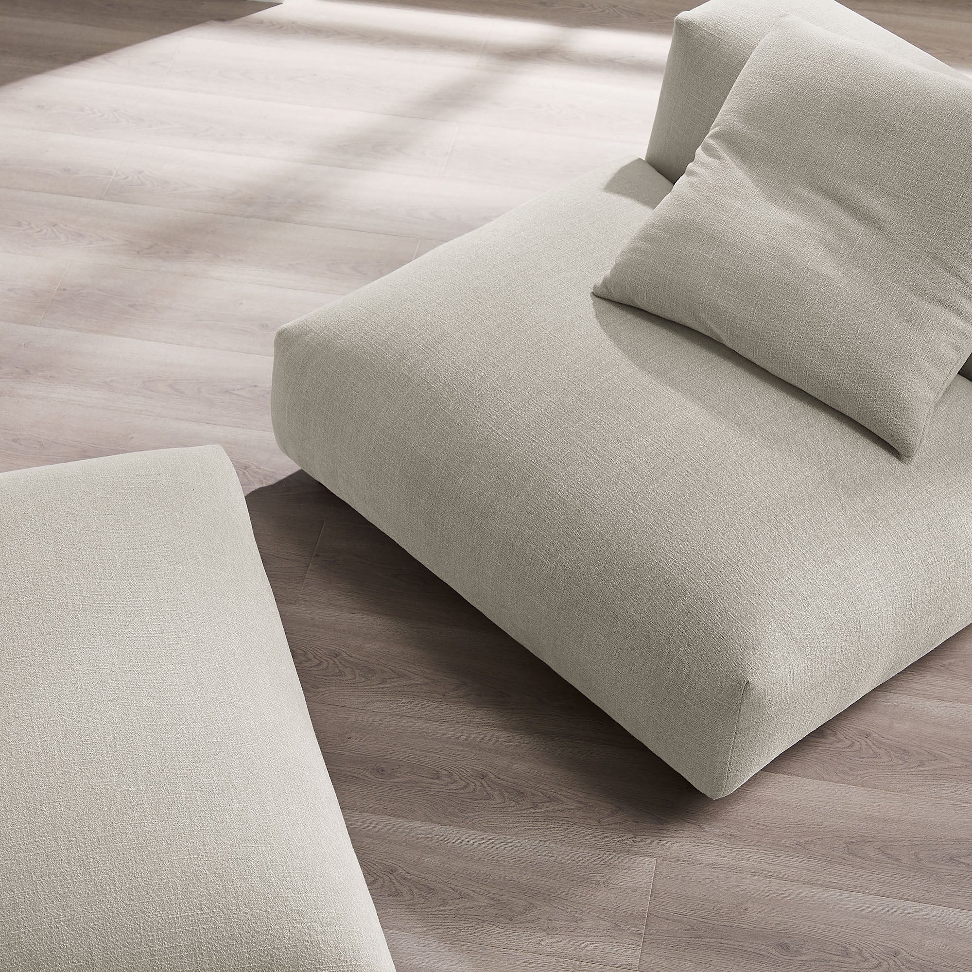 91 Inch Modular Upholstered Fabric Armless Chair and Ottoman Set - Image 9