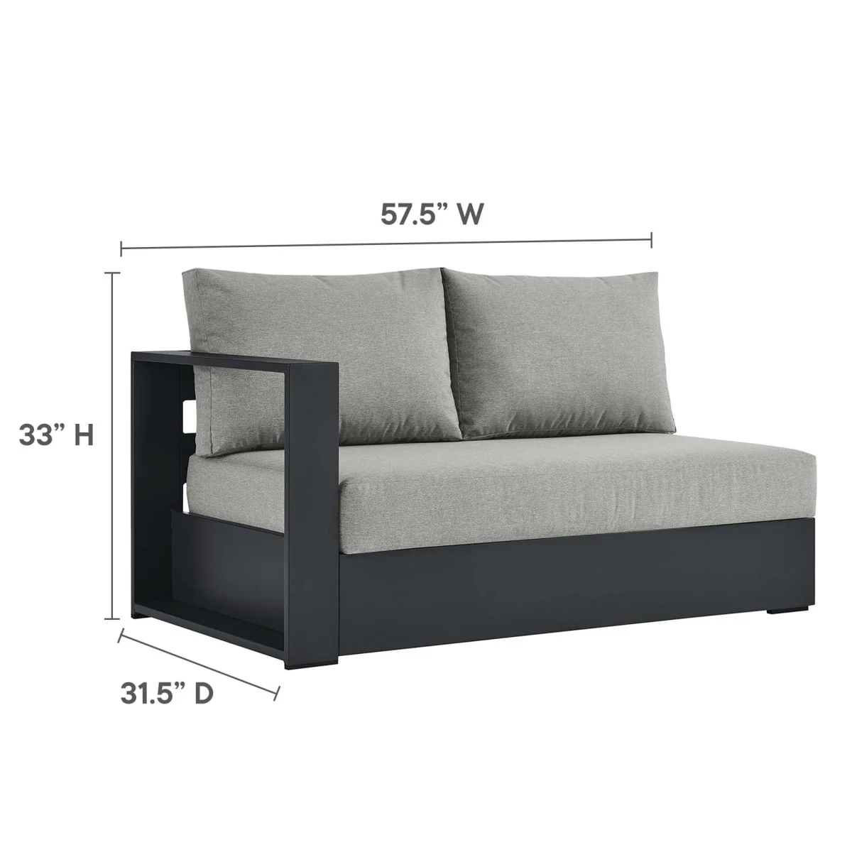 93" 2-Piece Gray Aluminum Outdoor Patio Right-Facing Chaise Sectional - Image 10