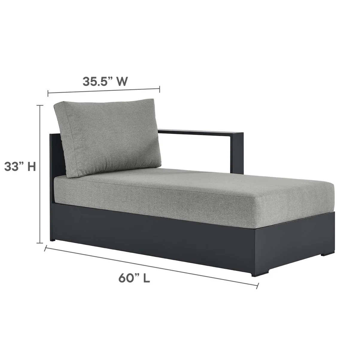 93" 2-Piece Gray Aluminum Outdoor Patio Right-Facing Chaise Sectional - Image 11
