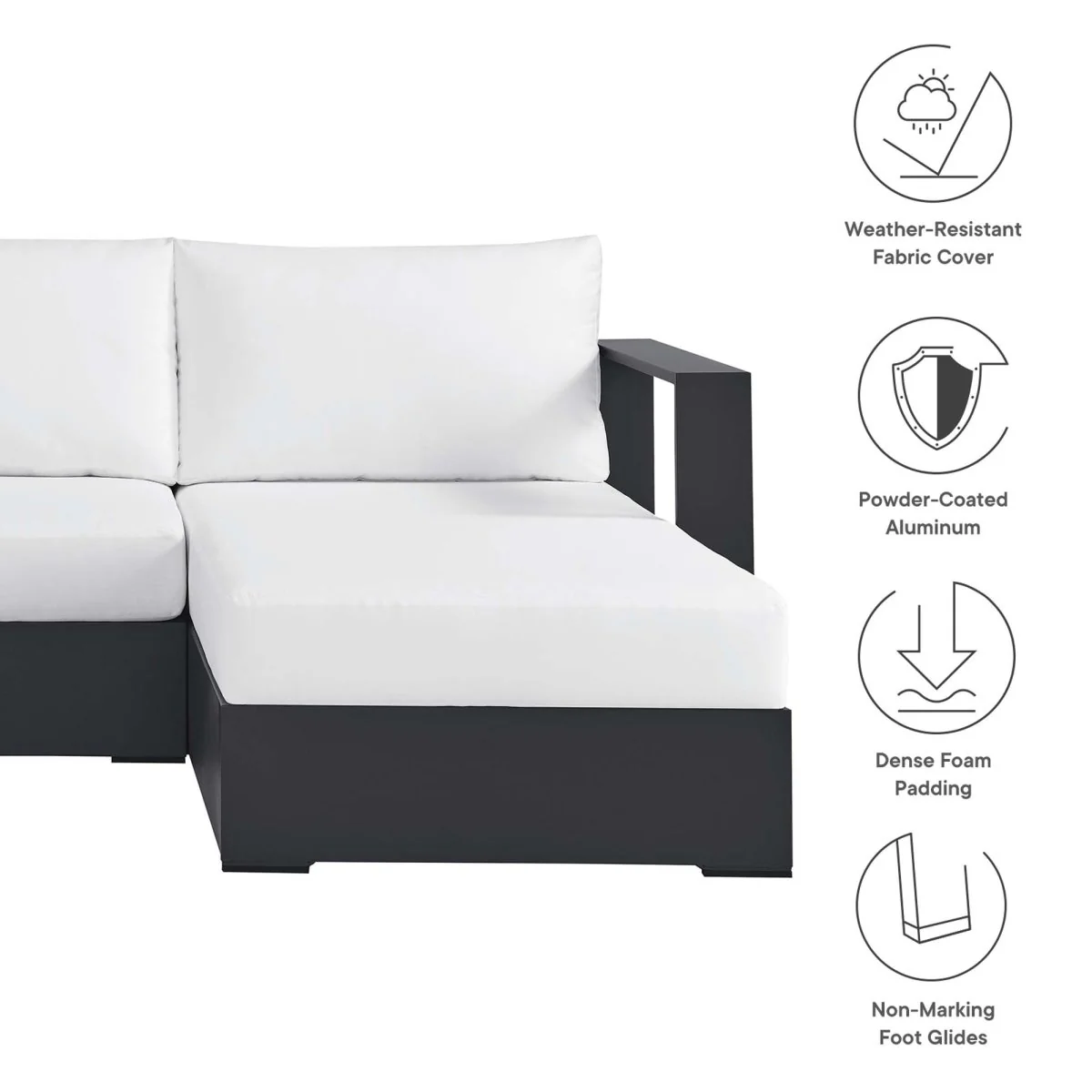 93" 2-Piece Gray Aluminum Outdoor Patio Right-Facing Chaise Sectional - Image 16