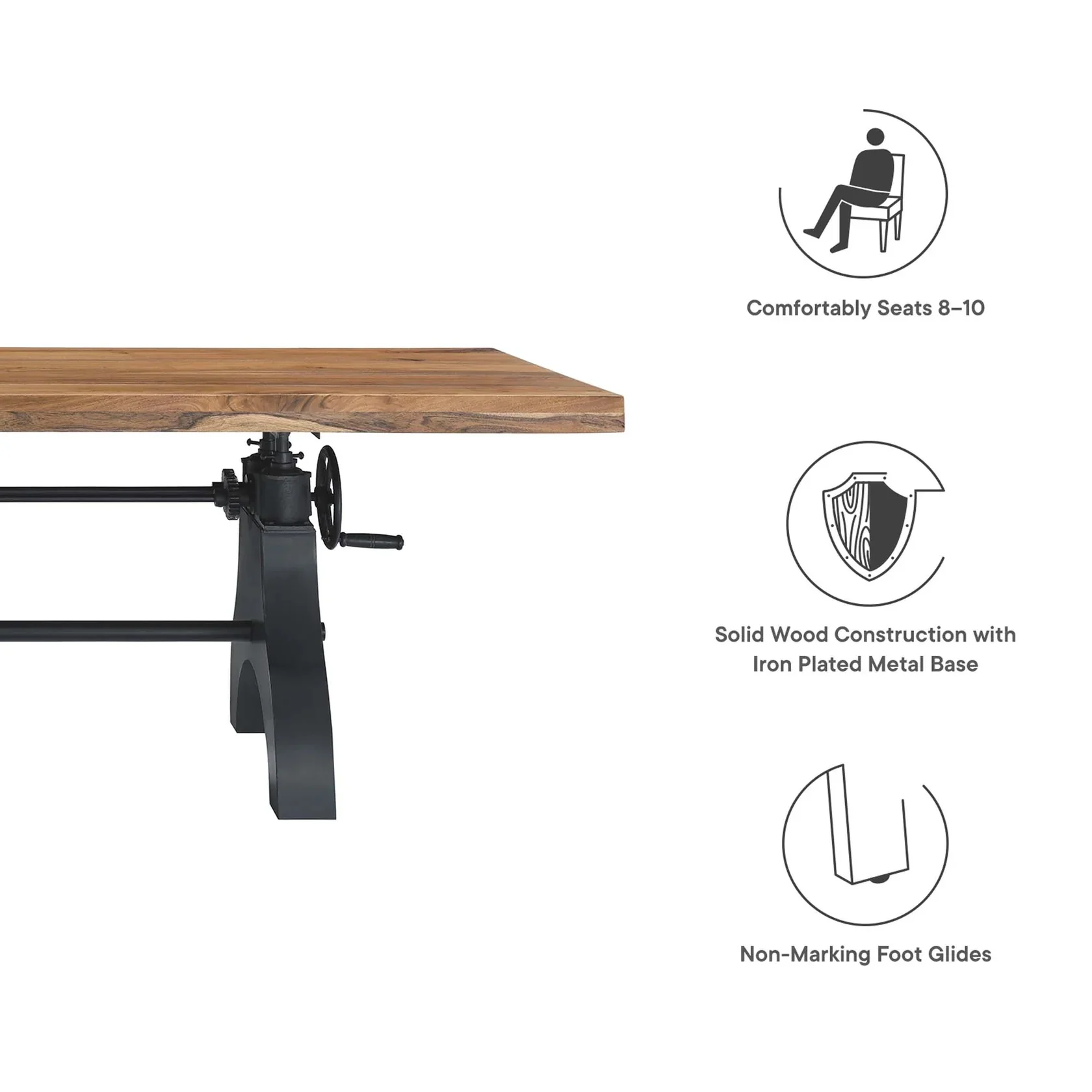 96 Inch Adjustable Height Solid Wood Dining and Conference Table - Image 3