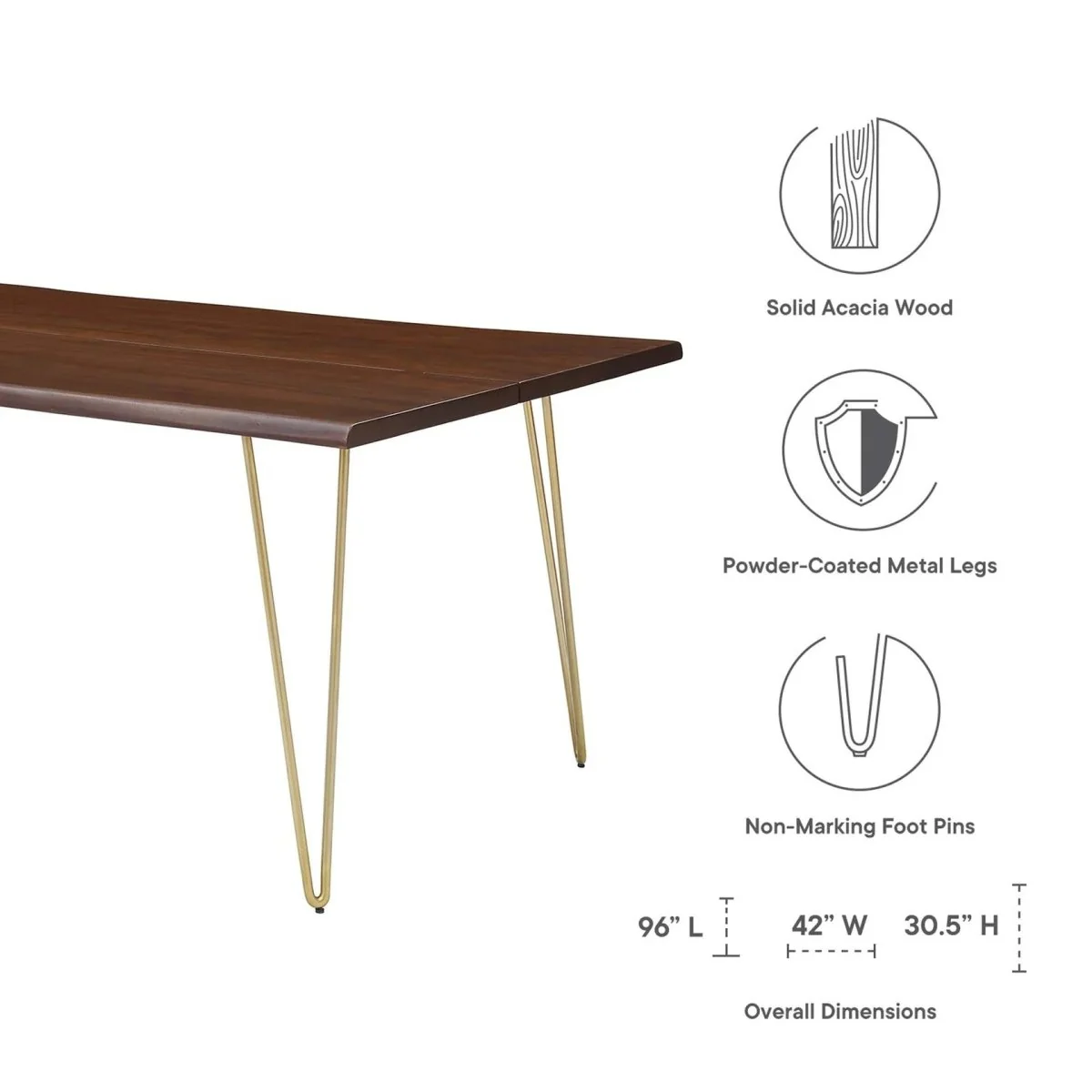 96 Inch Live Edge Solid Acacia Wood Dining Table - Image 15