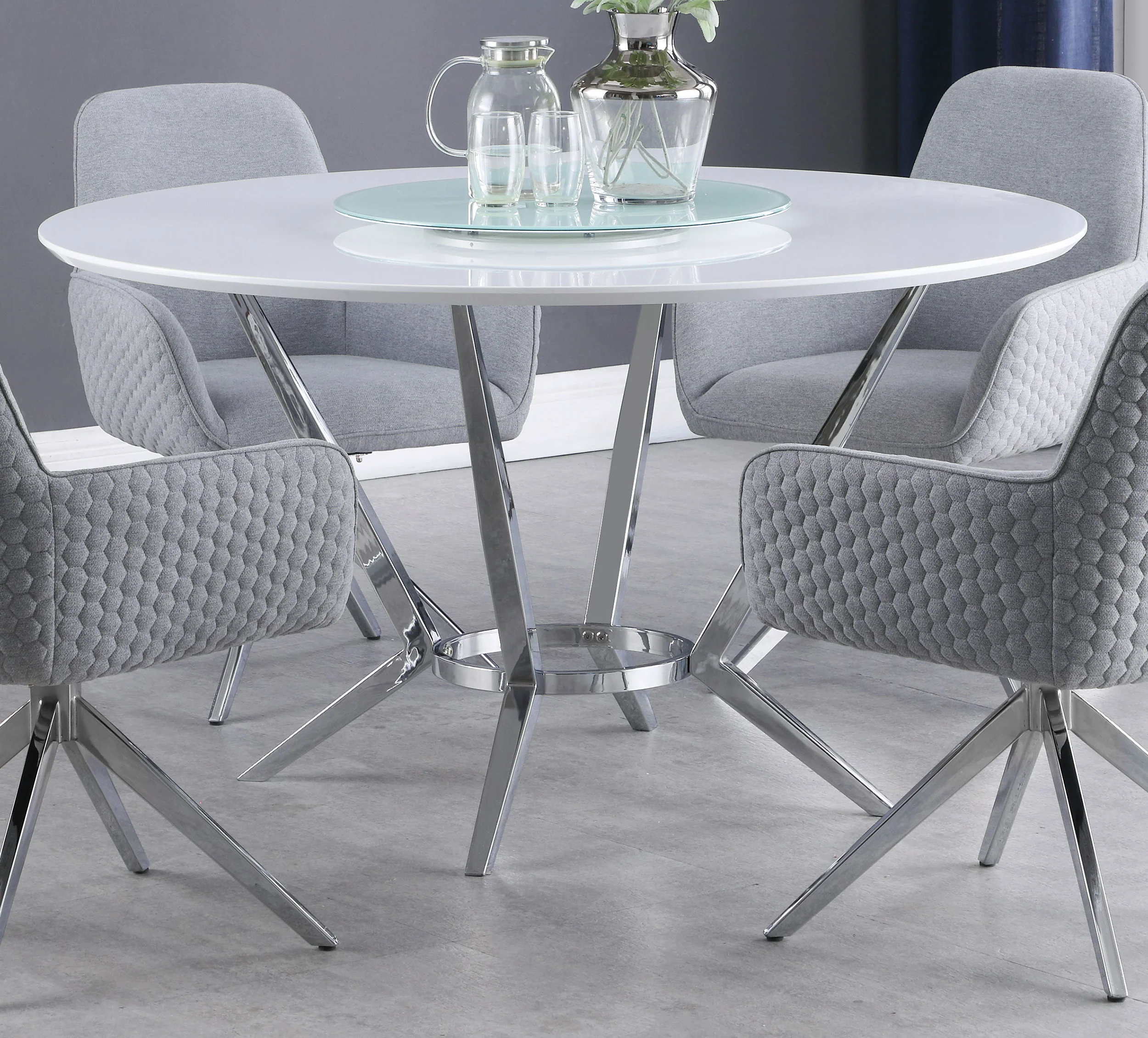 Abby Round 54-Inch Lazy Susan Dining Table White High Gloss - Image 2