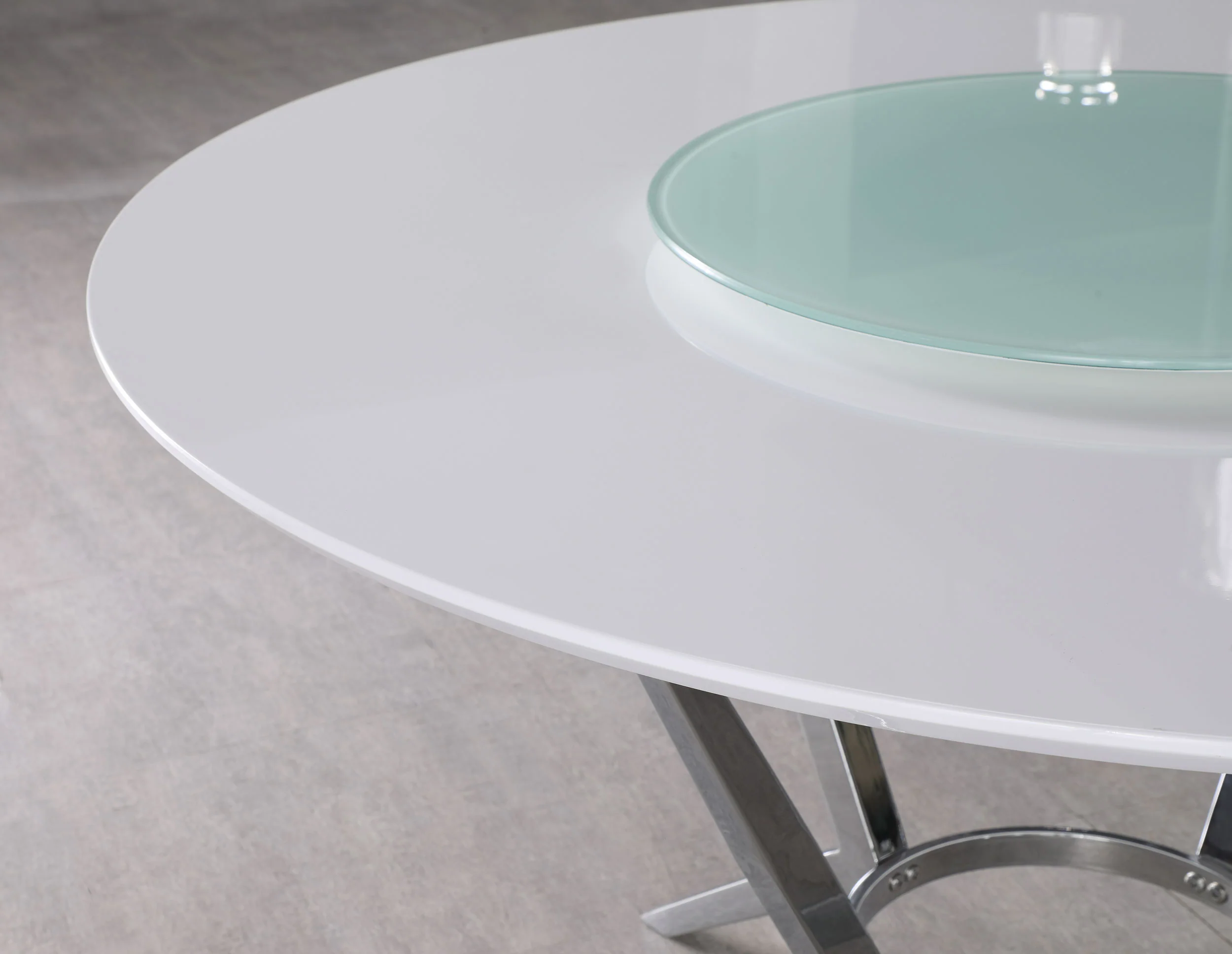 Abby Round 54-Inch Lazy Susan Dining Table White High Gloss - Image 4