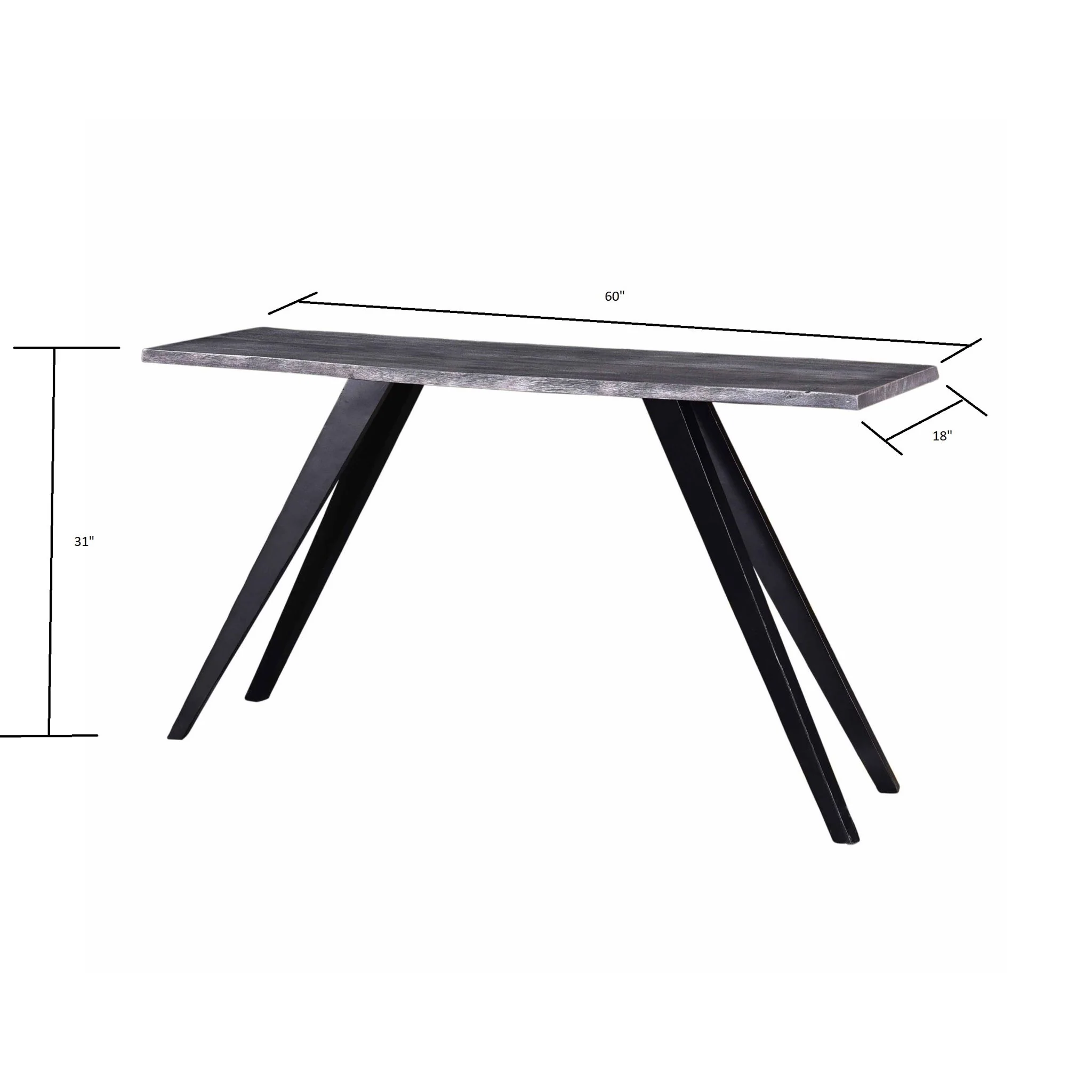 Acacia Wood And Metal Console Table, Live Edge, Angled Legs, Modern Living Room Furniture - Gray / Black - Image 5