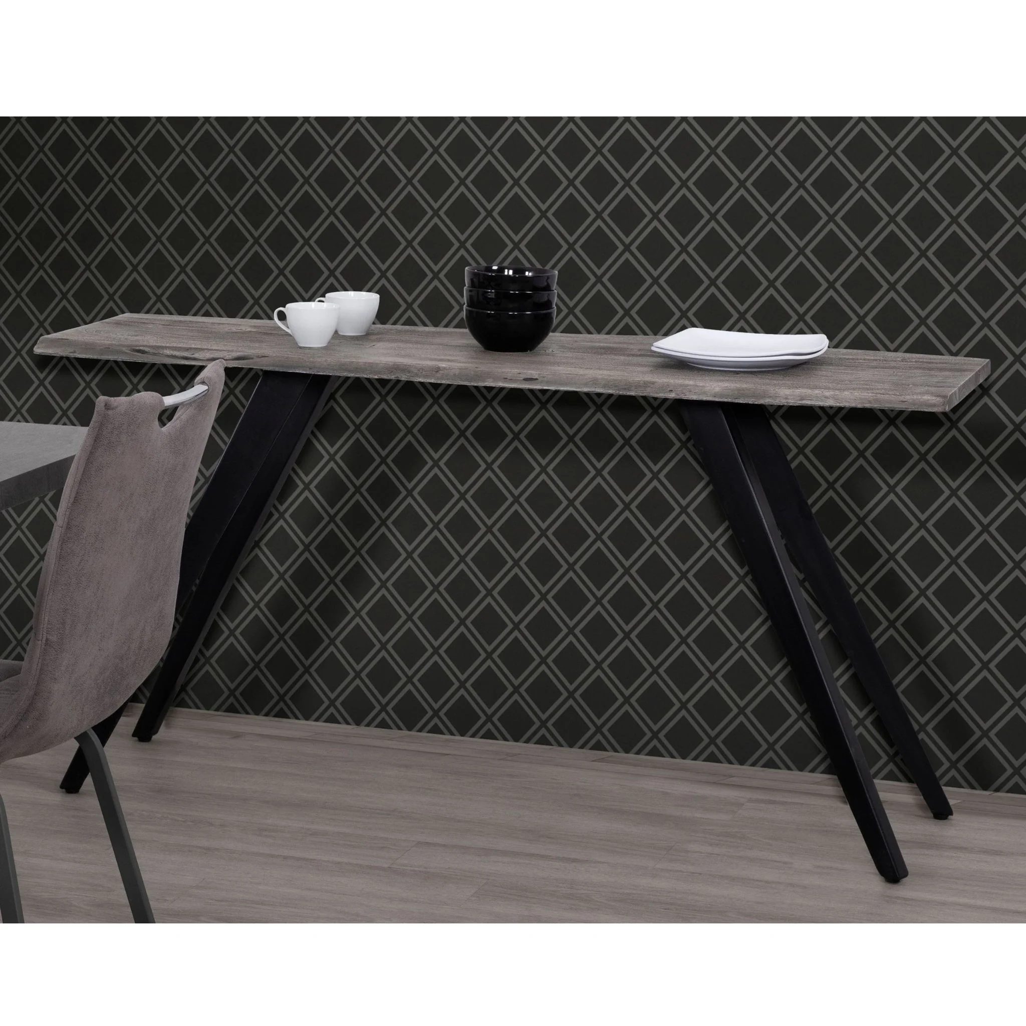 Acacia Wood And Metal Console Table, Live Edge, Angled Legs, Modern Living Room Furniture - Gray / Black - Image 6
