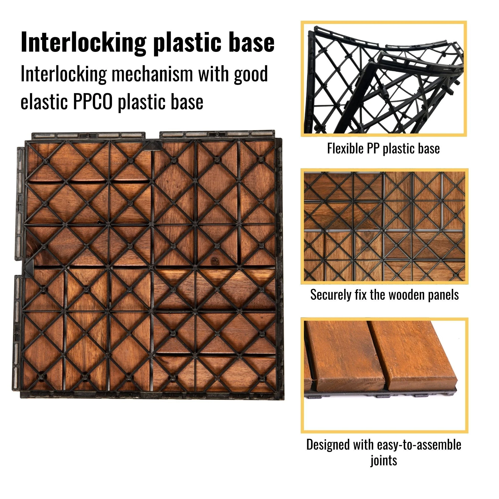 Acacia Wood Interlocking Deck Tiles Checker Pattern For Outdoor Flooring - Image 10