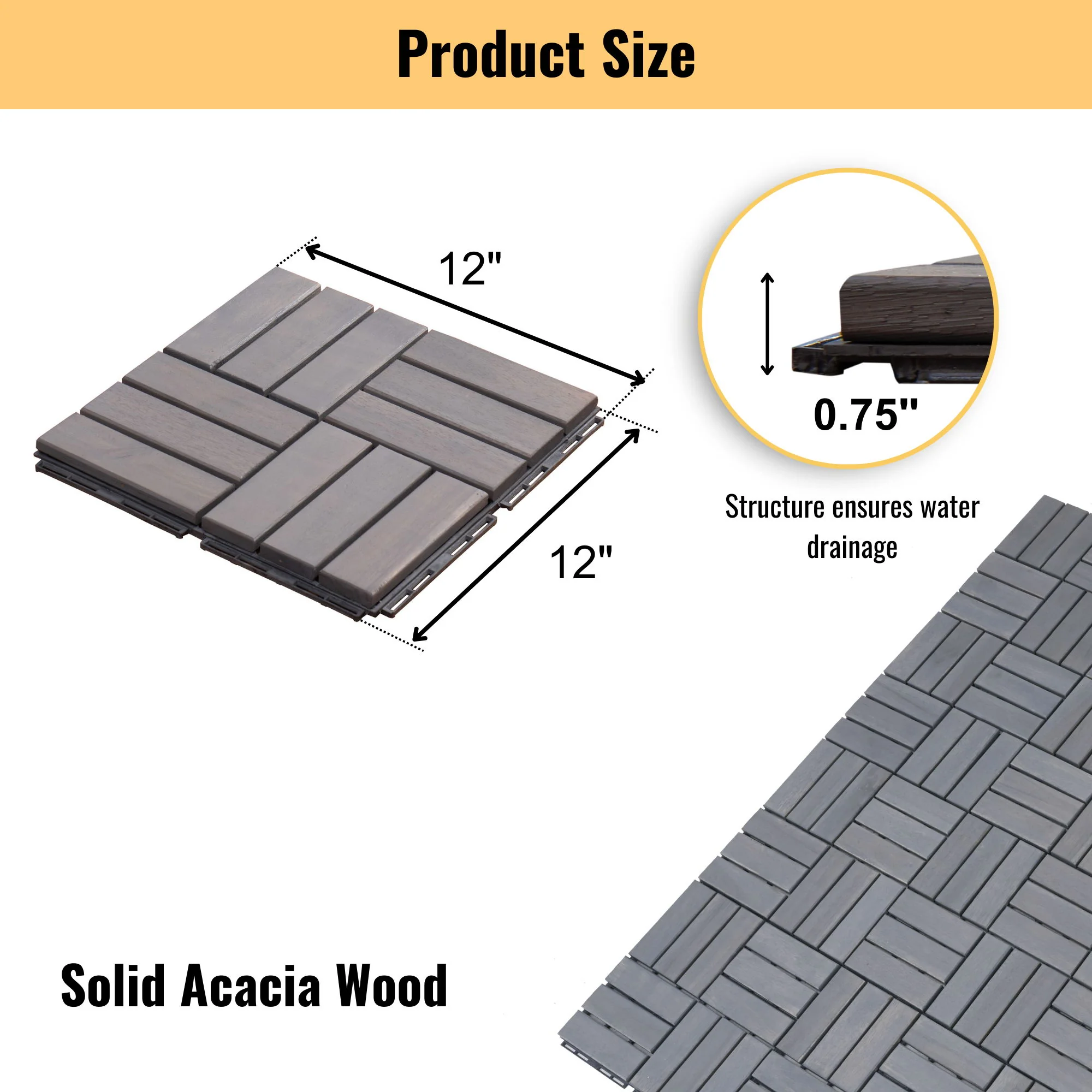 Acacia Wood Interlocking Deck Tiles Checker Pattern For Outdoor Flooring - Image 29