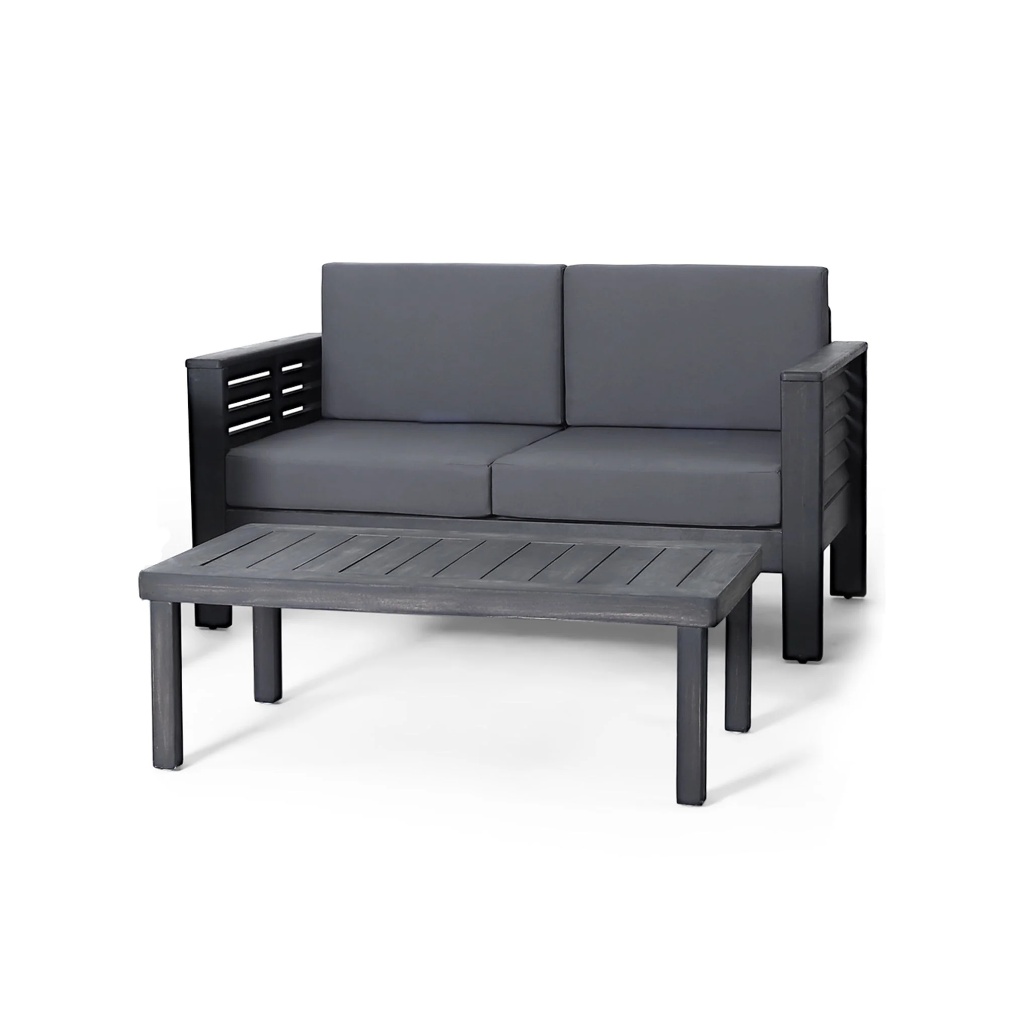 Acacia Wood Loveseat And Coffee Table Set With Cushions - Image 3