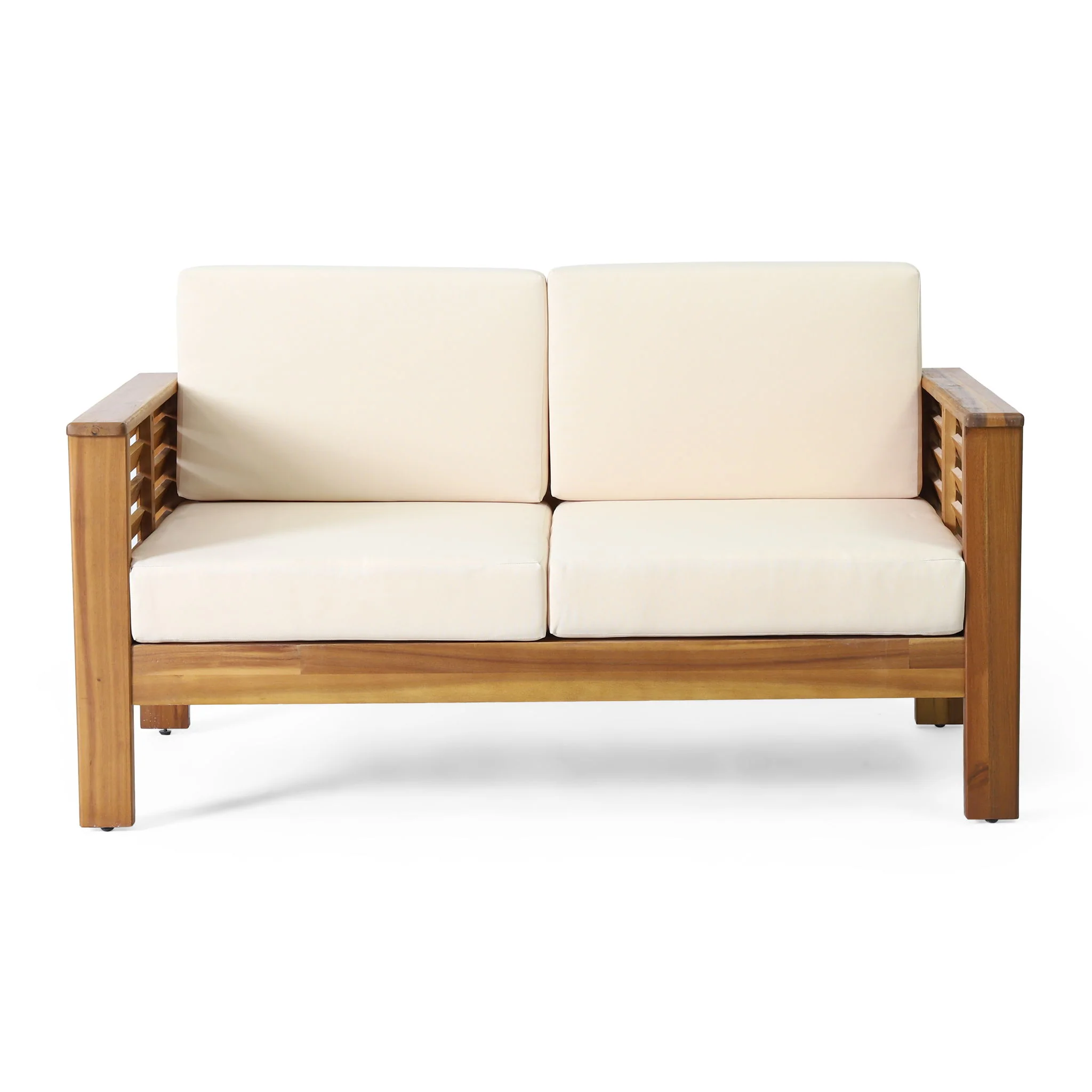 Acacia Wood Loveseat And Coffee Table Set With Cushions - Image 6