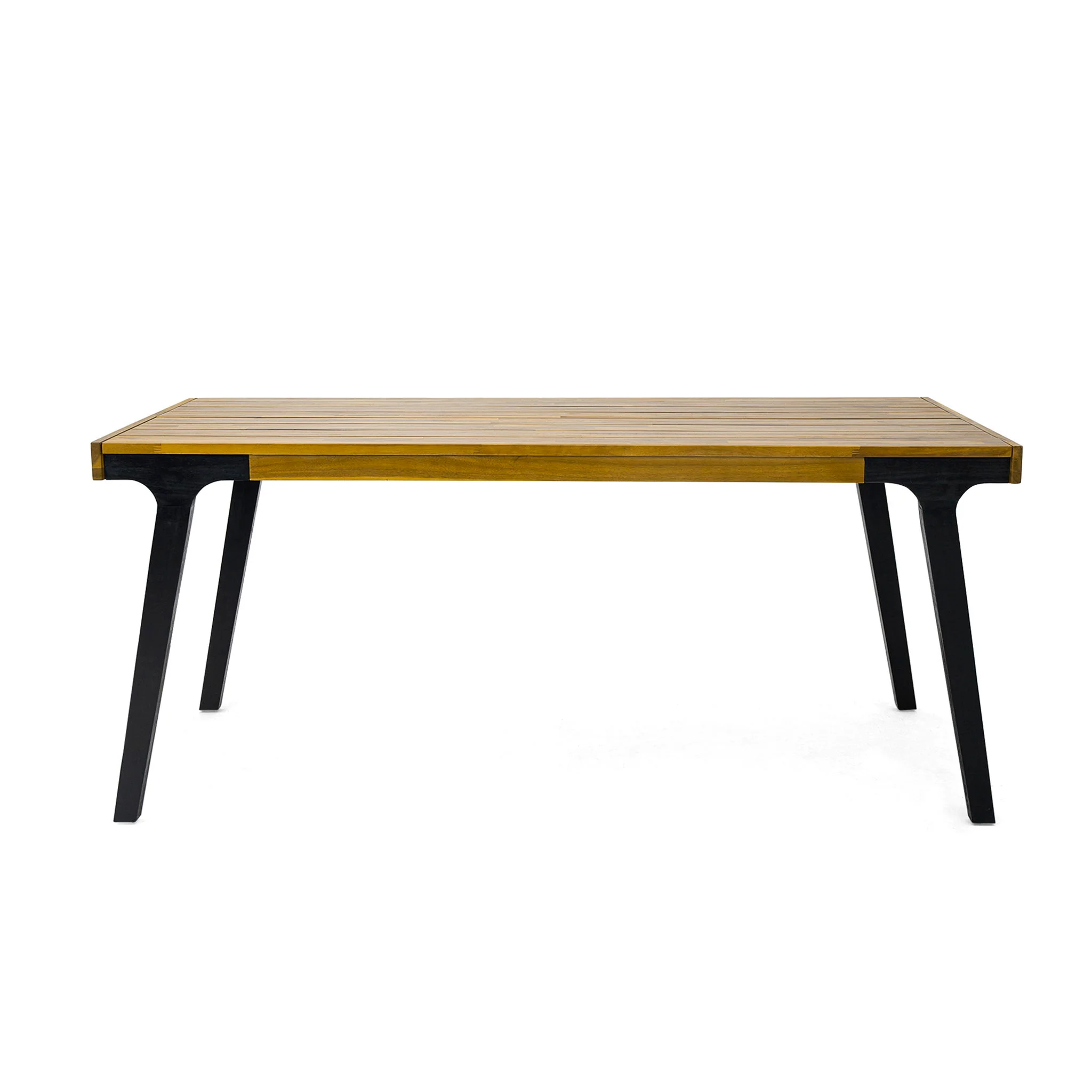 Acacia Wood Patio Dining Table, 69"L Rectangle Outdoor Table - Teak / Black - Image 4