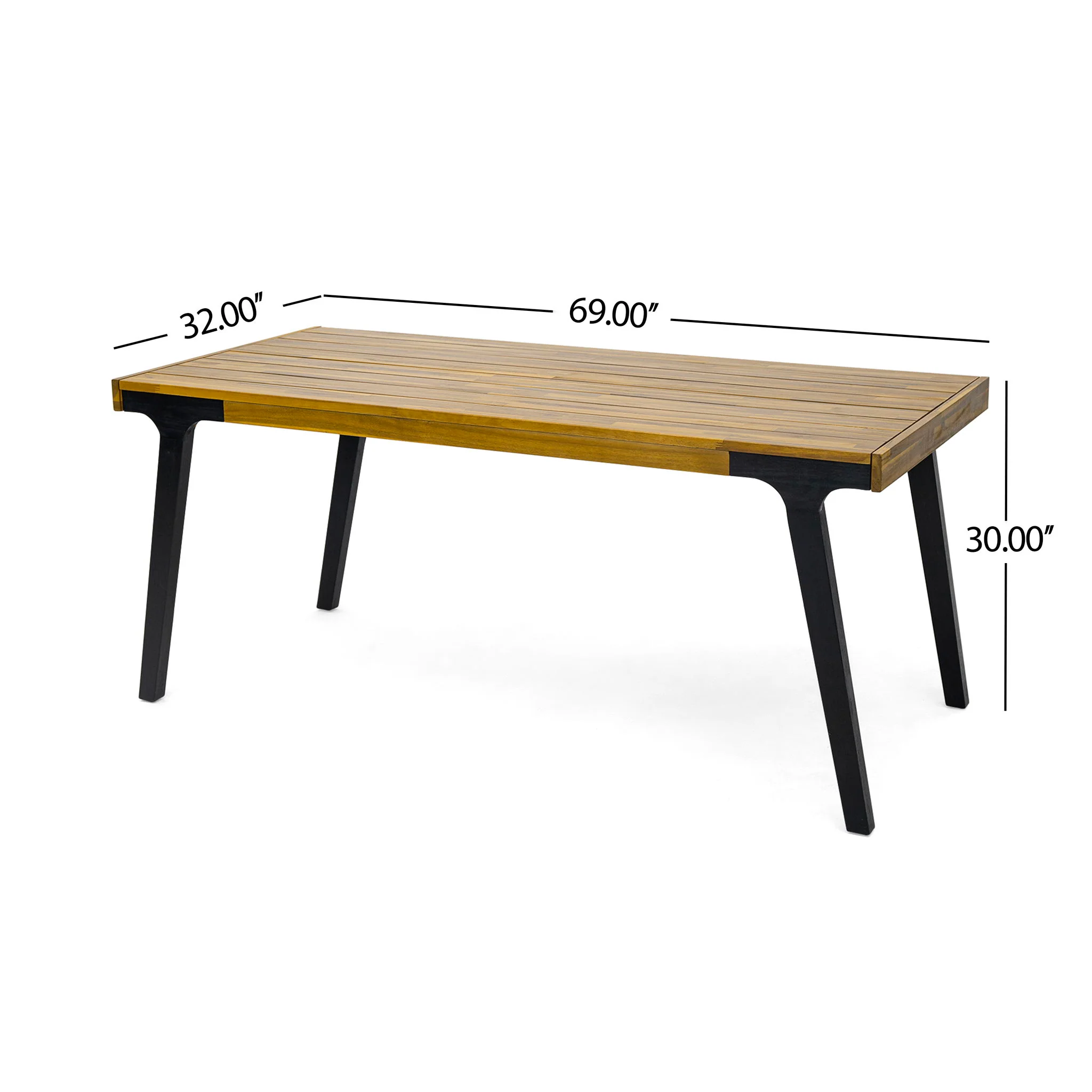 Acacia Wood Patio Dining Table, 69"L Rectangle Outdoor Table - Teak / Black - Image 7