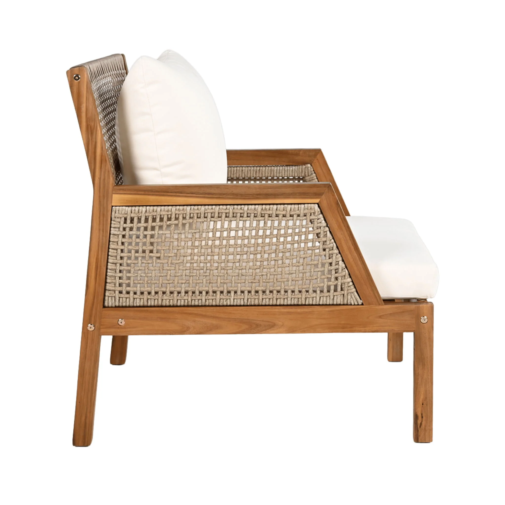 Acacia Wood Patio Furniture Club Chair, Outdoor Wicker Armchair, Deep Seating With Soft Cushions For Porch - Teak / Mix Brown - Image 3