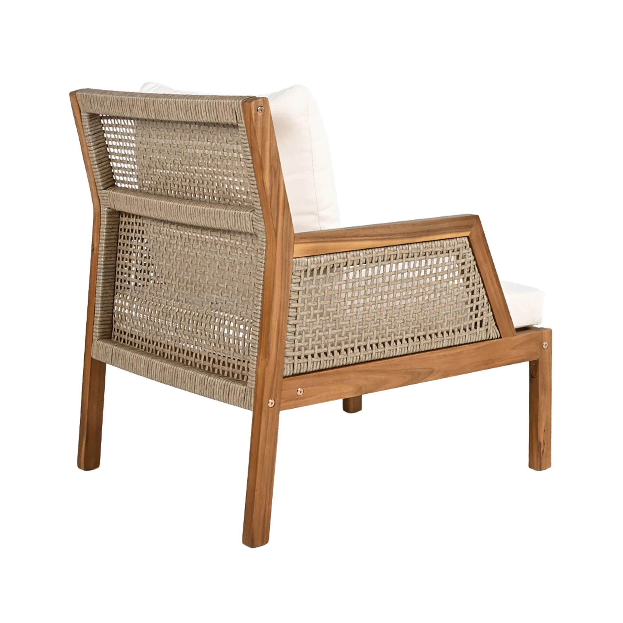Acacia Wood Patio Furniture Club Chair, Outdoor Wicker Armchair, Deep Seating With Soft Cushions For Porch - Teak / Mix Brown - Image 6
