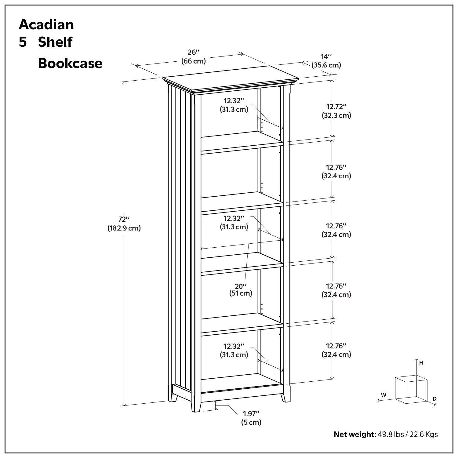 Acadian - 5 Shelf Bookcase, Handcrafted - Image 22
